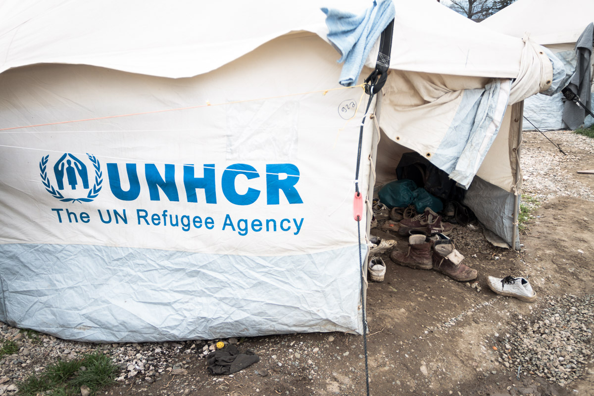 Tents are disseminated all around the fields surrounding Idomeni train station.