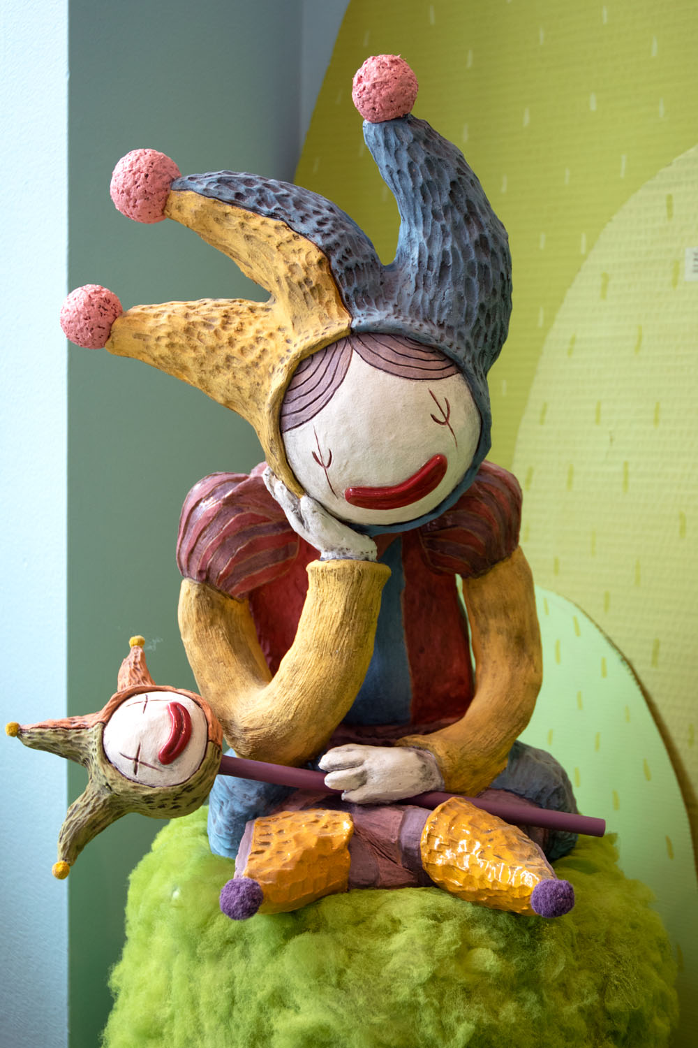 Moon (of The Twins)  Low-fire clay, underglaze, mixed materials, 15” x 12” x 19” 2022