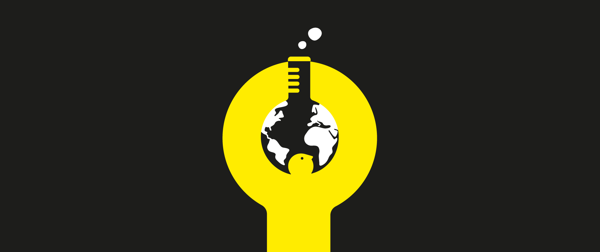 Illustration featuring a character holding a lab tube while hugging the world