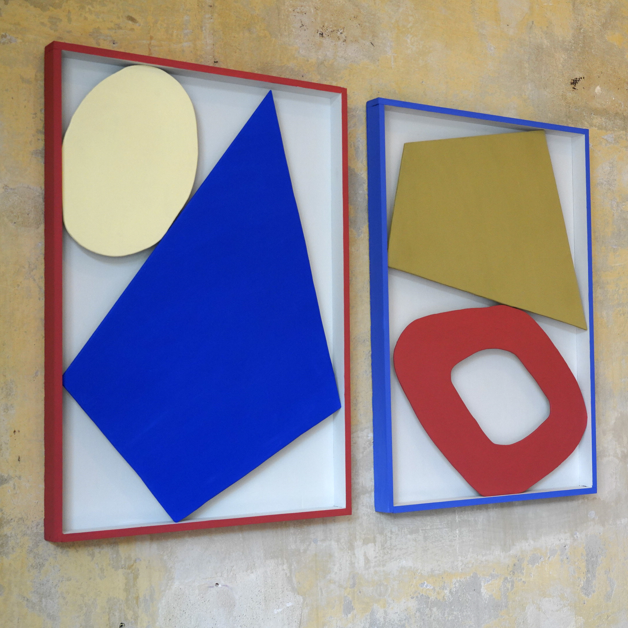 Boxes Shape and Colour 3 (2023), Acrylics on Wood, each 42 x 59,4 x 3,5 cm