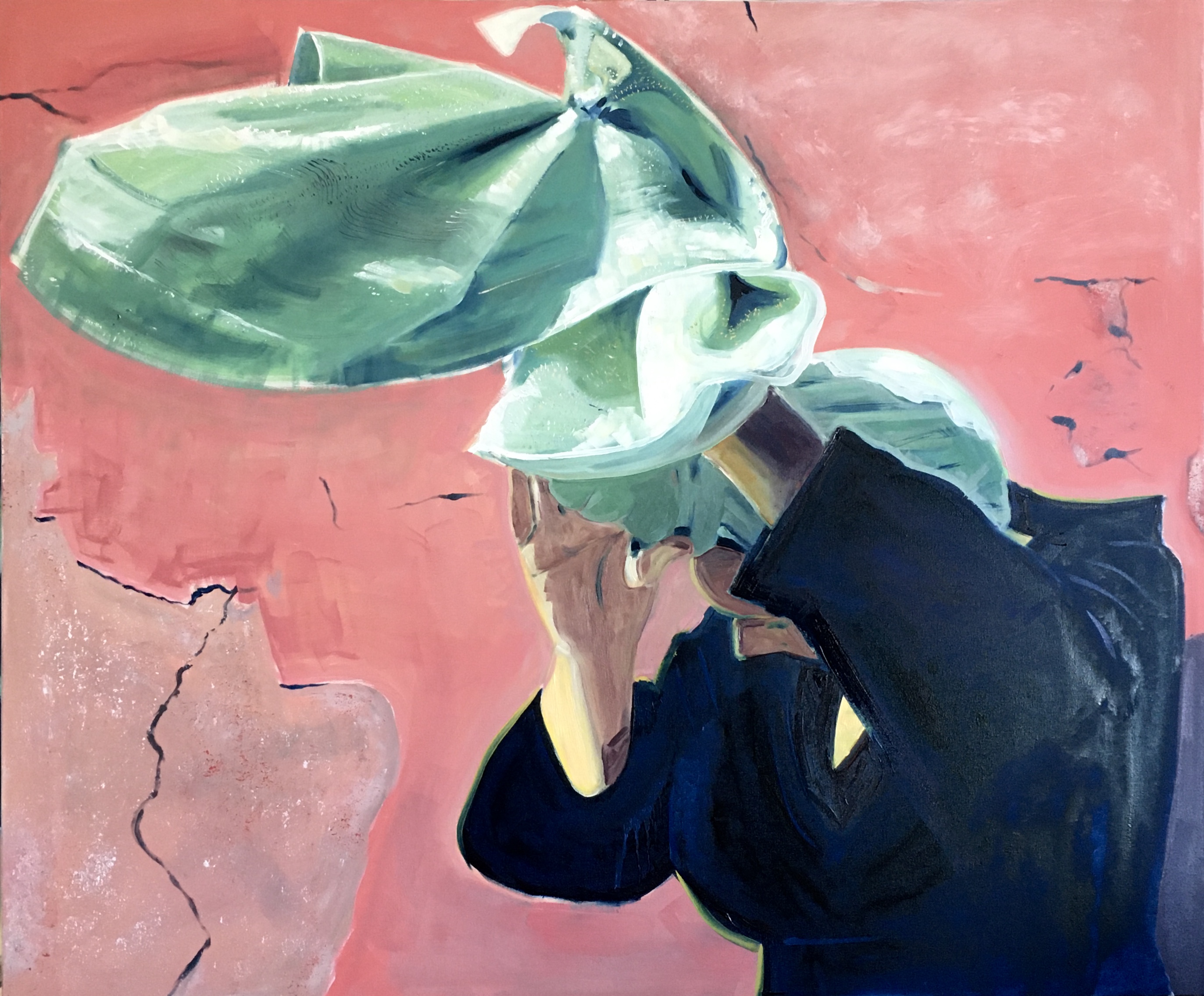 Mulher com toalha na cabeça e roupão - 100 cm x 120 cm - óleo sobre tela