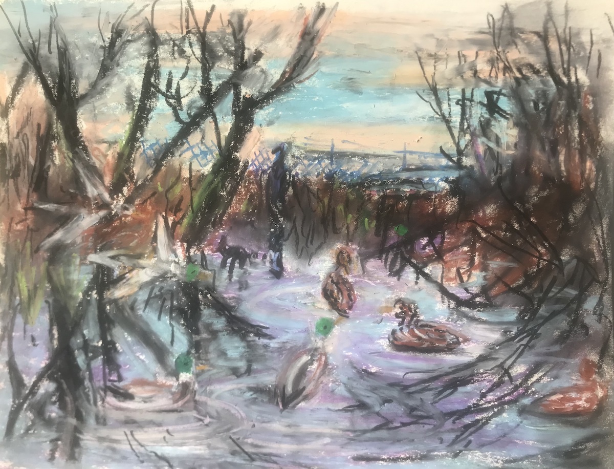 Christmas Eve, 2021, Oil pastel on paper, 9 x 12 in. $500