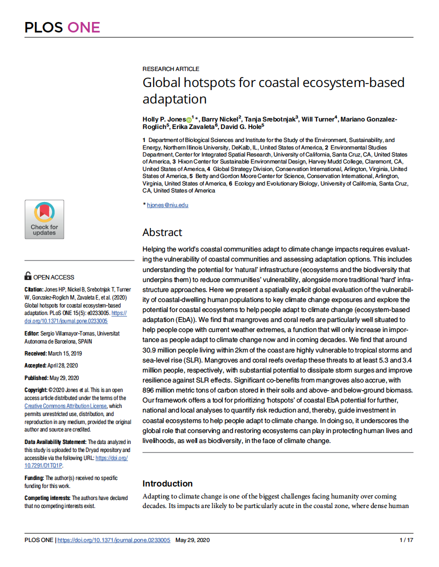 Jones, H. P. et al. Global hotspots for coastal ecosystem-based adaptation. PLoS One 15, e0233005 (2020).