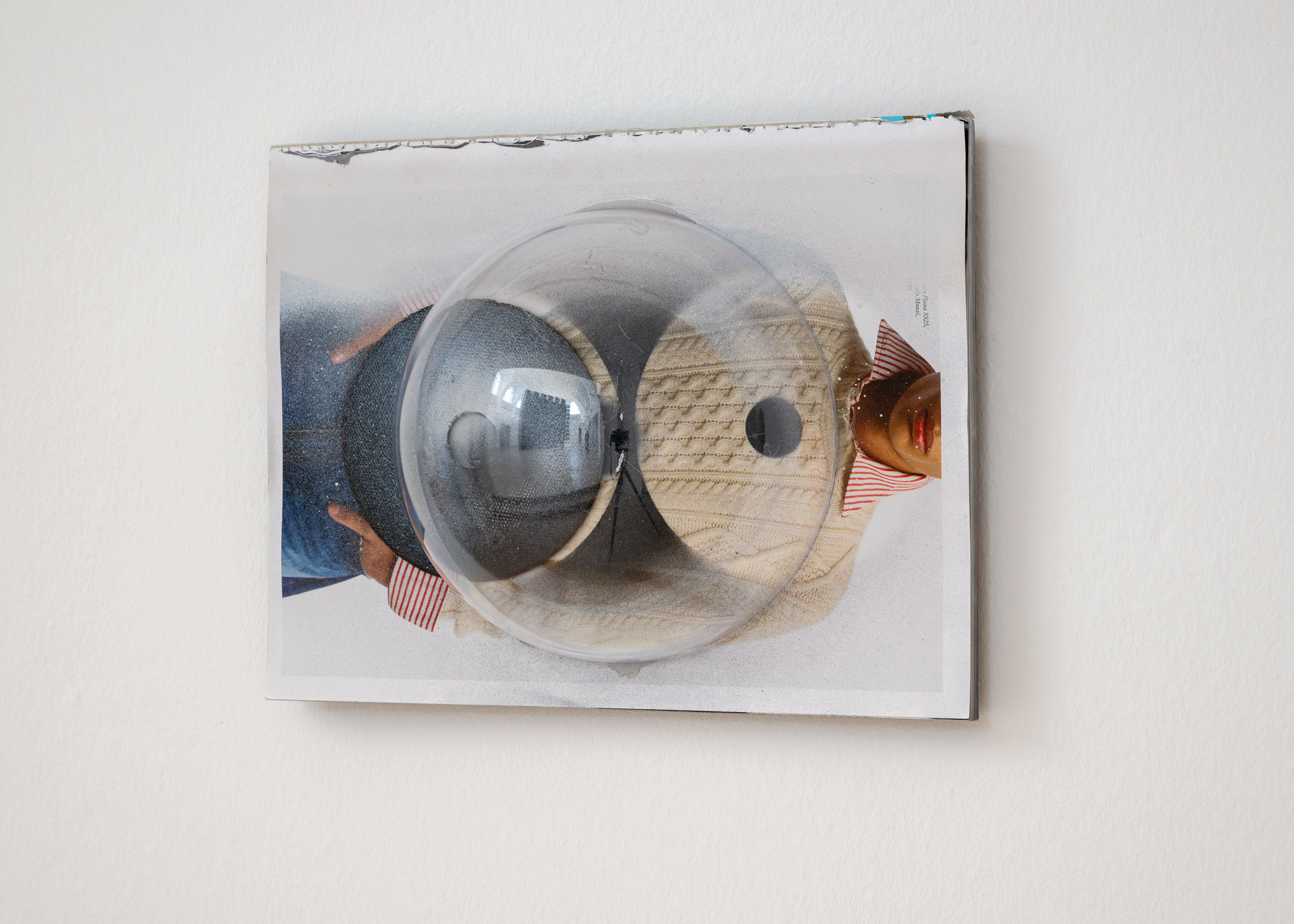 Overflow IV, 2025, magazine, thermoformed PVC, circular saw blades, spray paint, steel plate, 29.8 x 11 x 23.2 cm