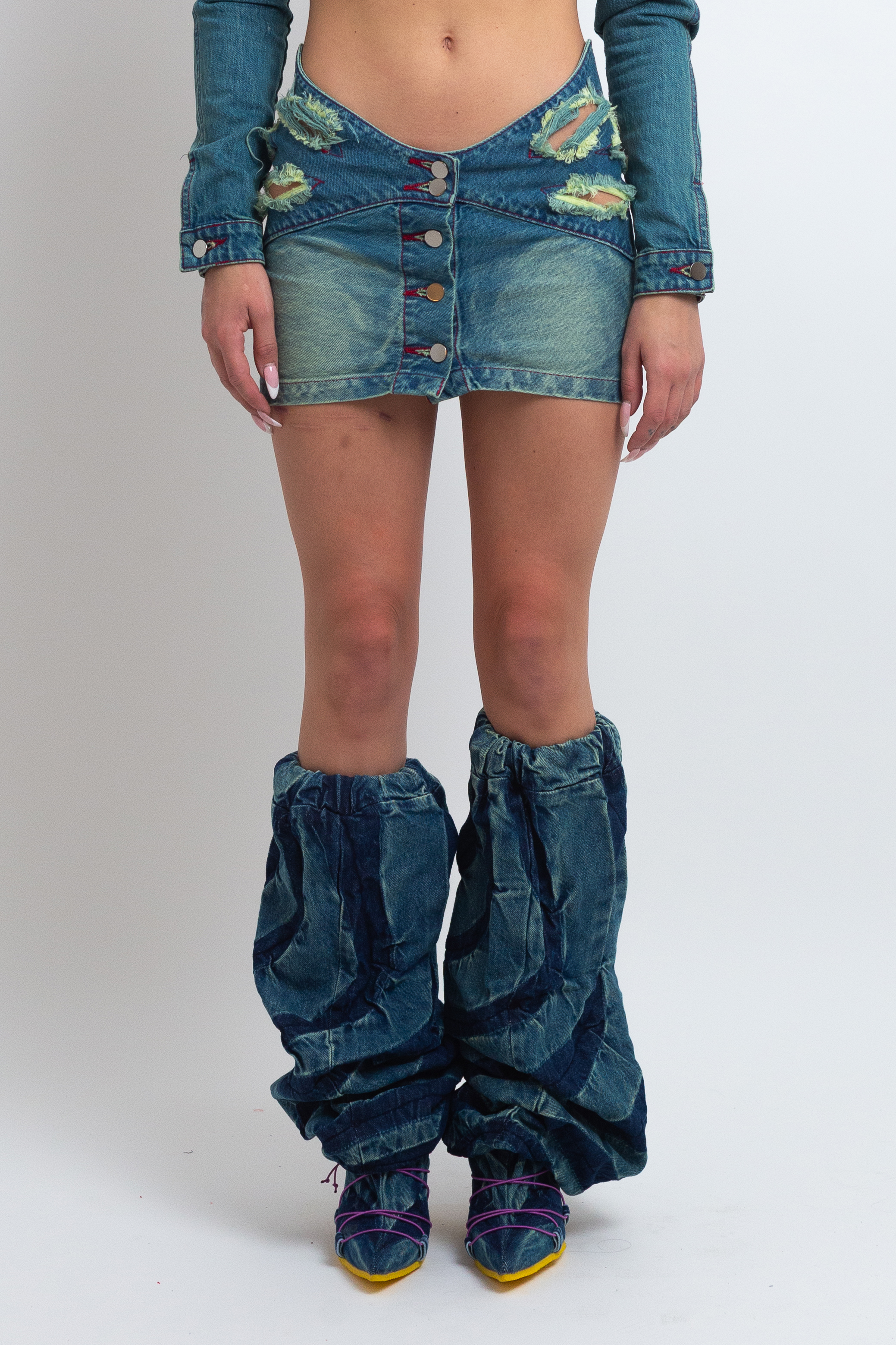 Butterfly Waistband Mini Skirt Jade Wash £200