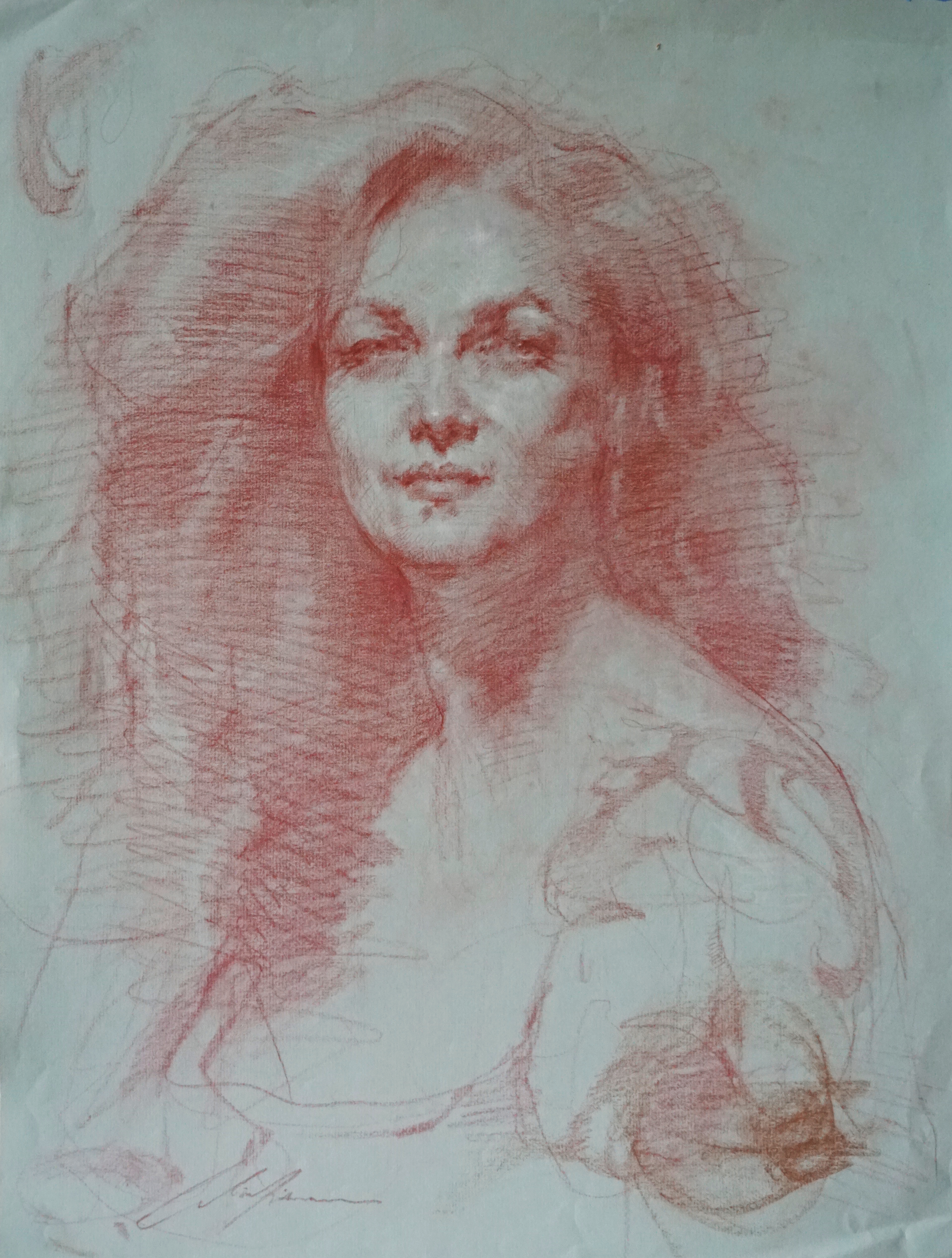 Portrait Society Demo of Nataliya, Red Chalk, 19x25&rsquo;&rsquo;, $500