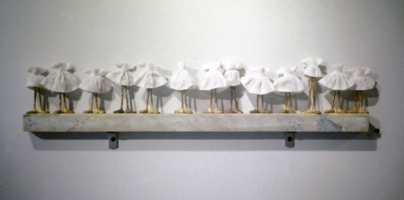 Dresses, muslin, copper, each figure approx 5cm high