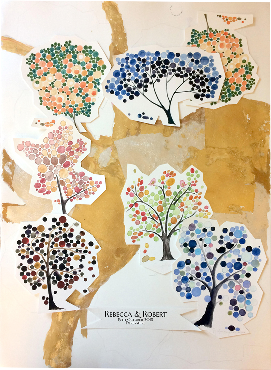 gan eden garden of eden wedding welcome poster sign collage with gold and silver leaf