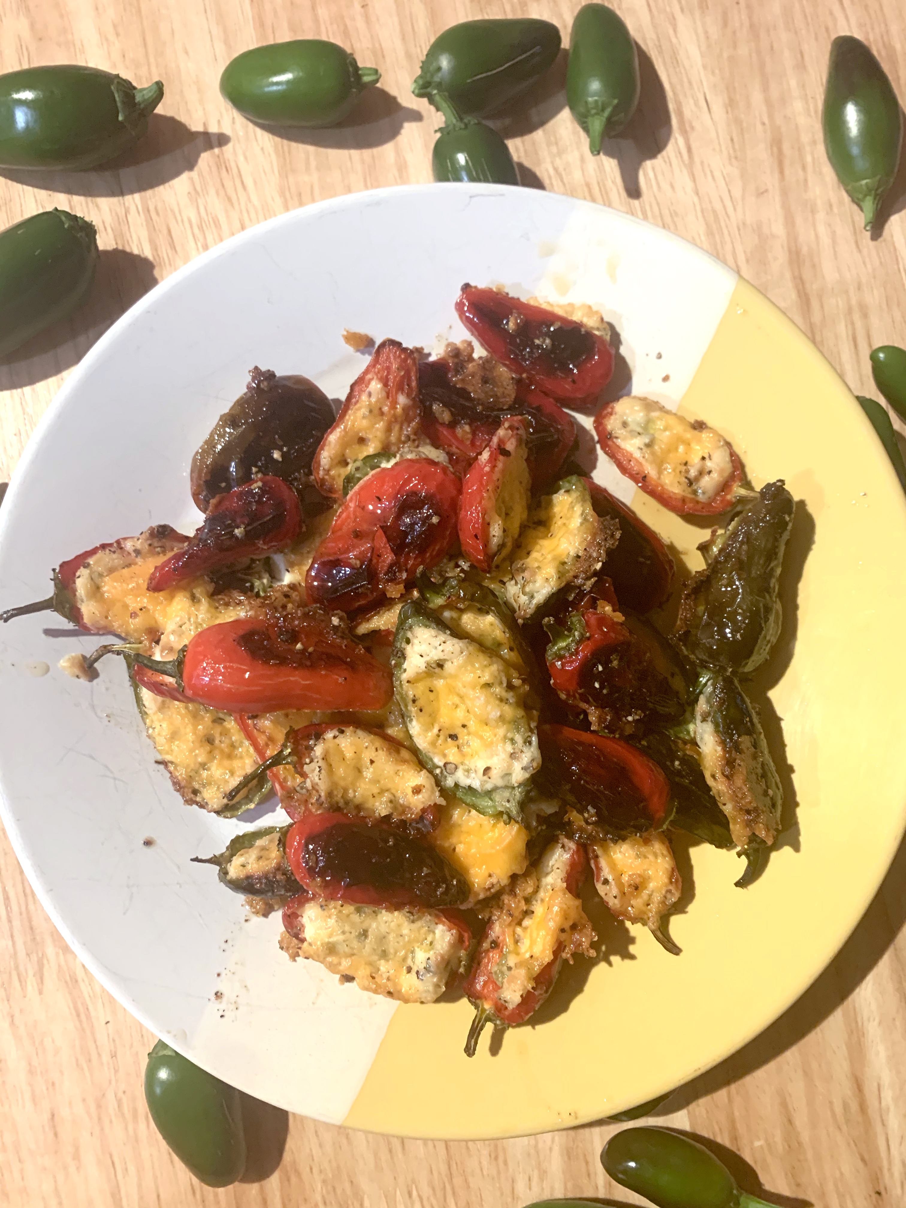 Delicious batch of jalapeño poppers (de-seeded).