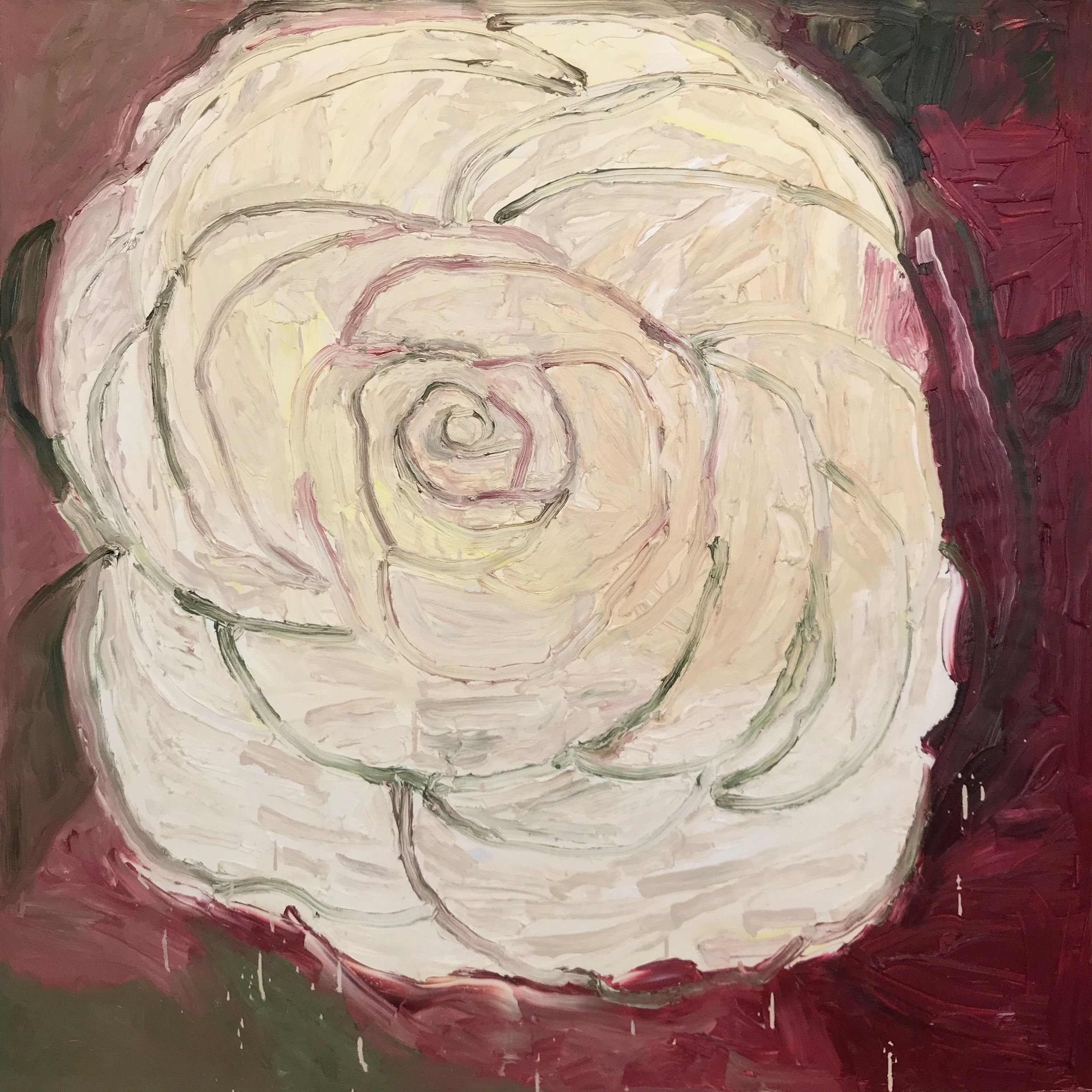 Ruby Camellia, 2021, Oil on canvas, 48"x48"in