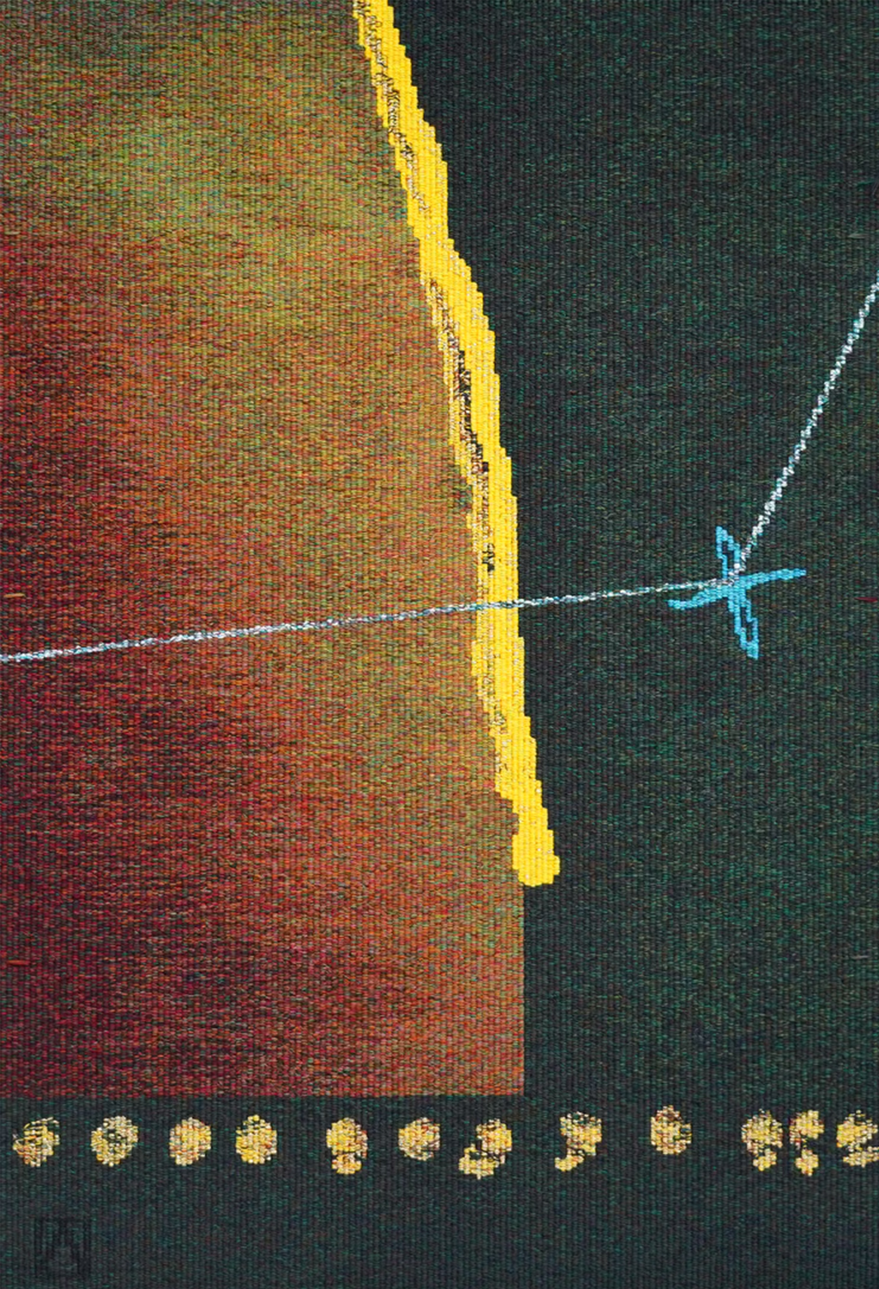 Finished sample of Solstice, as displayed in 'Propositions' exhibition, Australian Tapestry Workshop March 14th - May 24th