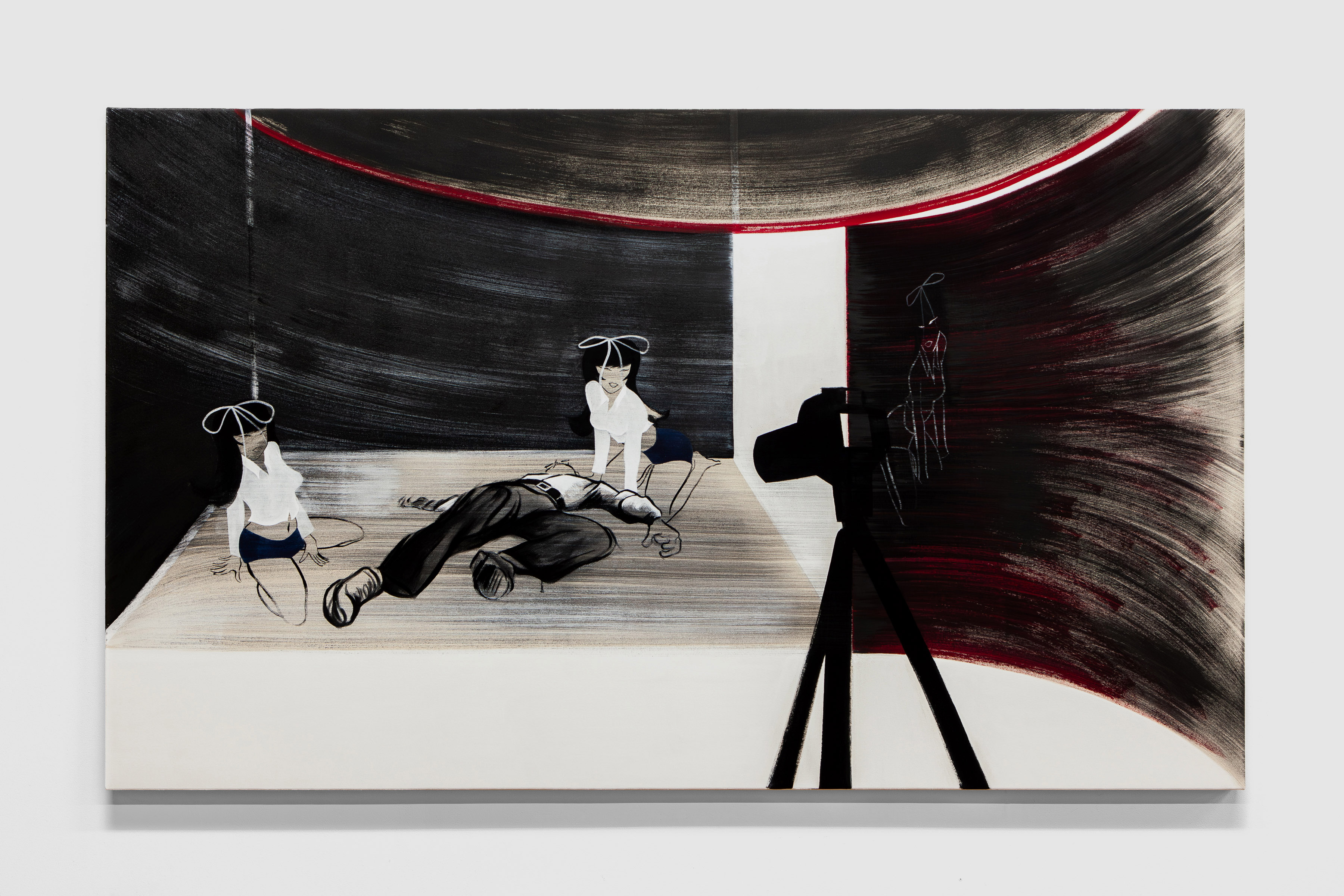“Gillian’s Tape”, oil and gouache on canvas, 49.5 X 82.75in., 2025