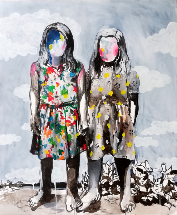 2 girls, acrylic and oil on canvas, 120/100 cm