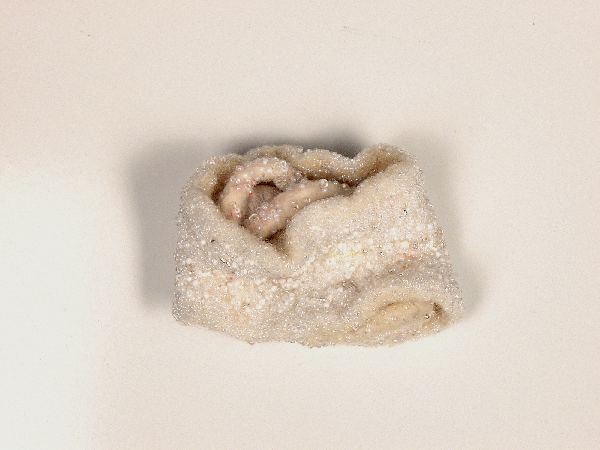  Brancos, 2002/2003 . Hand made felt, hair, fragments of silk and cotton embroidered with glass beads. 9 cm . Private Collection Amsterdam, The Netherlands