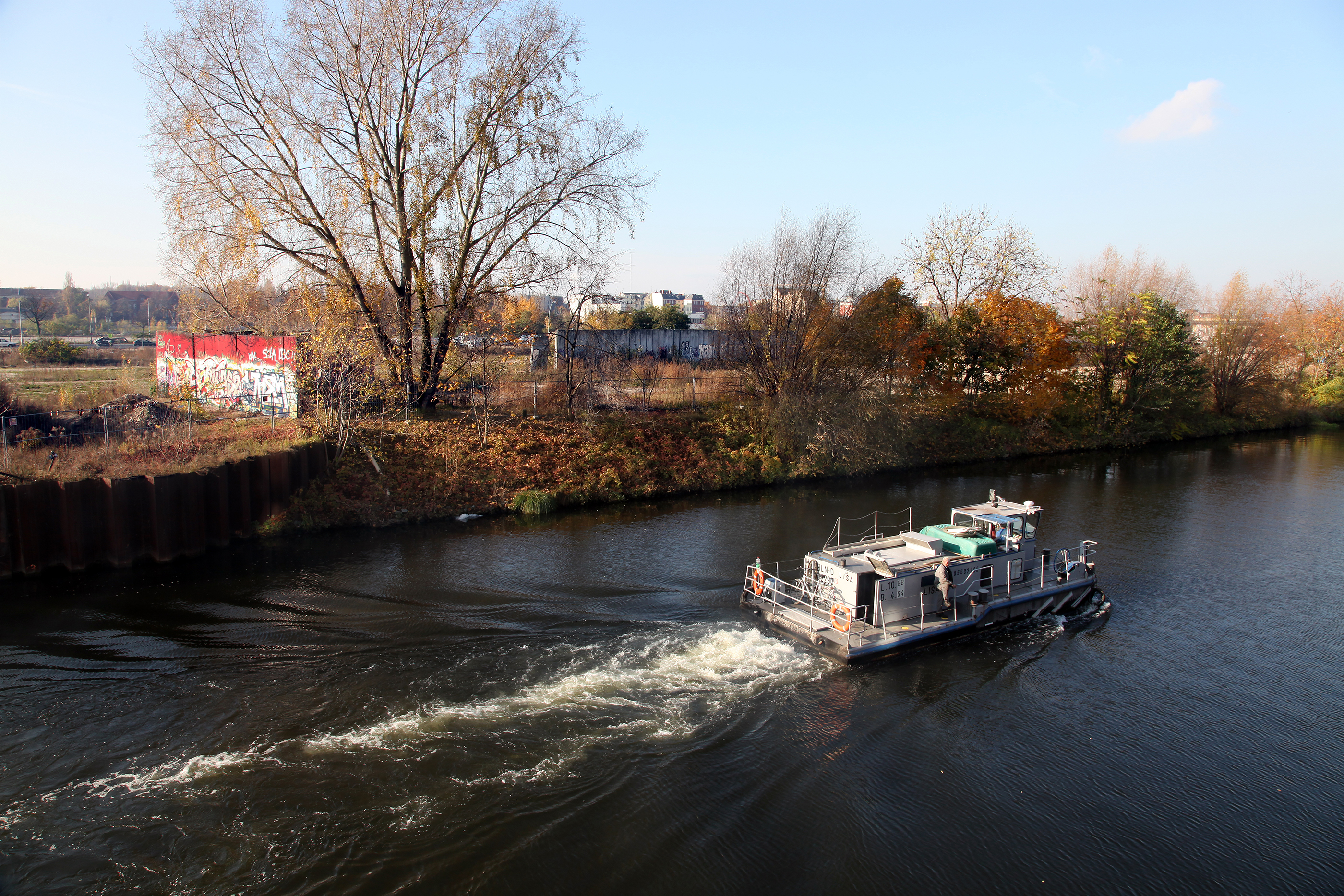 Dislocated Berlin Wall segments, behind the Hamburger Bahnhof Gallery, beside Berlin-Spandau Ship Canal, Berlin, 2014