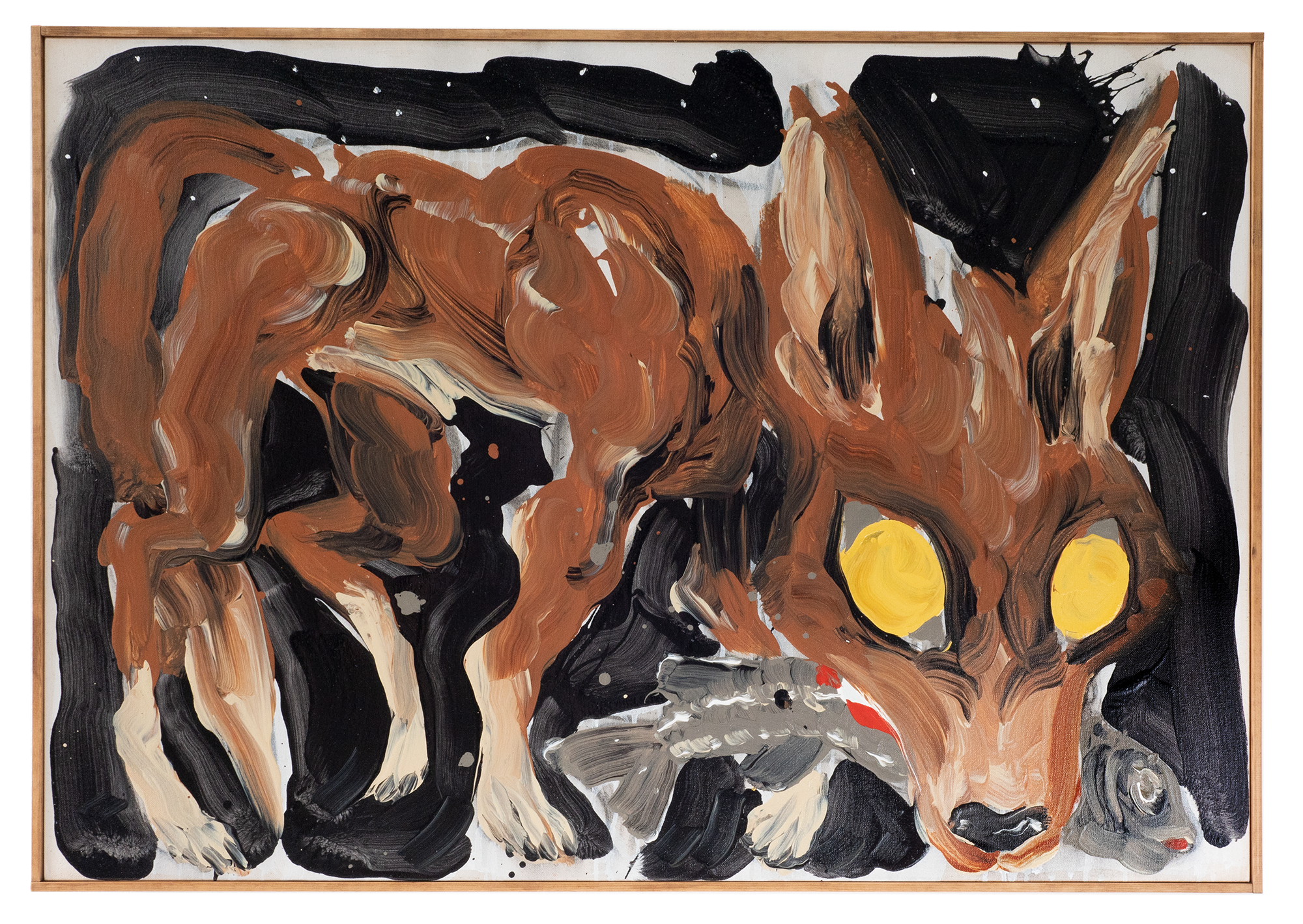 David SurmanCoyote SushiAcrylic and charcoal on canvas, artist frame27.5 x 39.4”2022