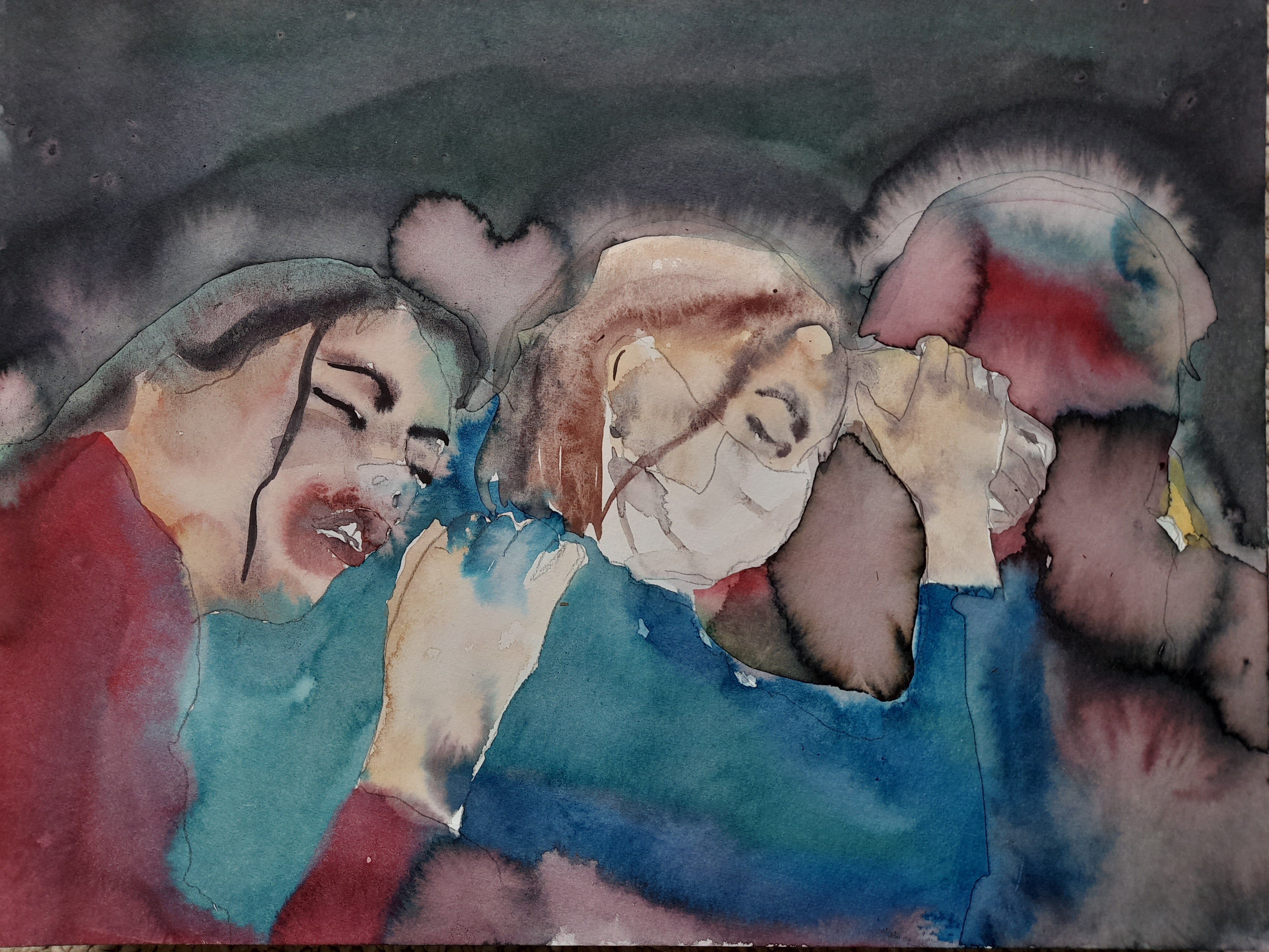 les dormeurs, 2022, 30x 40cm, techniques mixtes