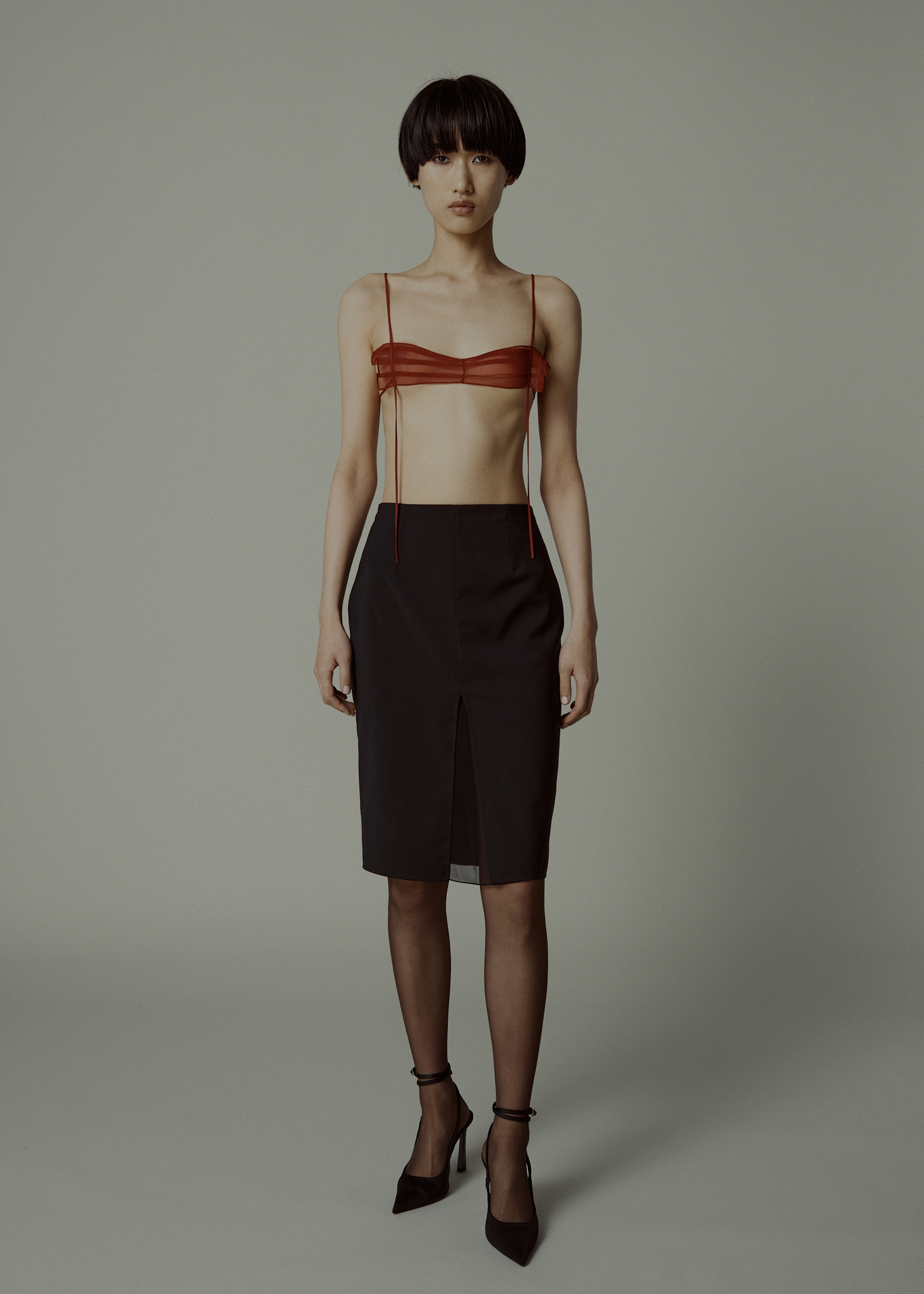 LUCYNA SHEER BRA IN SILK GEORGETTE, CRIMSON RED | 350 GBP