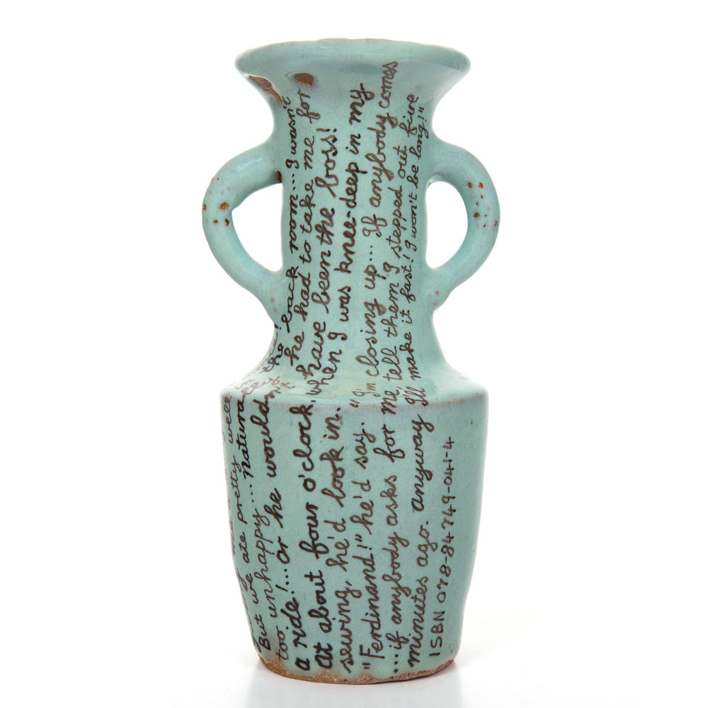 HN1198 Small Garniture vase with words 2, 5.2.16Glazed ceramic stoneware25 x 11.5cm