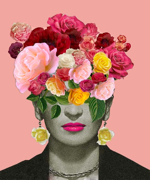 Frida Kahlo, an artist who was unafraid in expressing herself not only in her work but also in her vibrant apparel, and her personal and political convictions. Frida, who has been a big inspiration to me as a person and an artist, is represented here in her glory in "Queen Kahlo." [Annette Nichols]