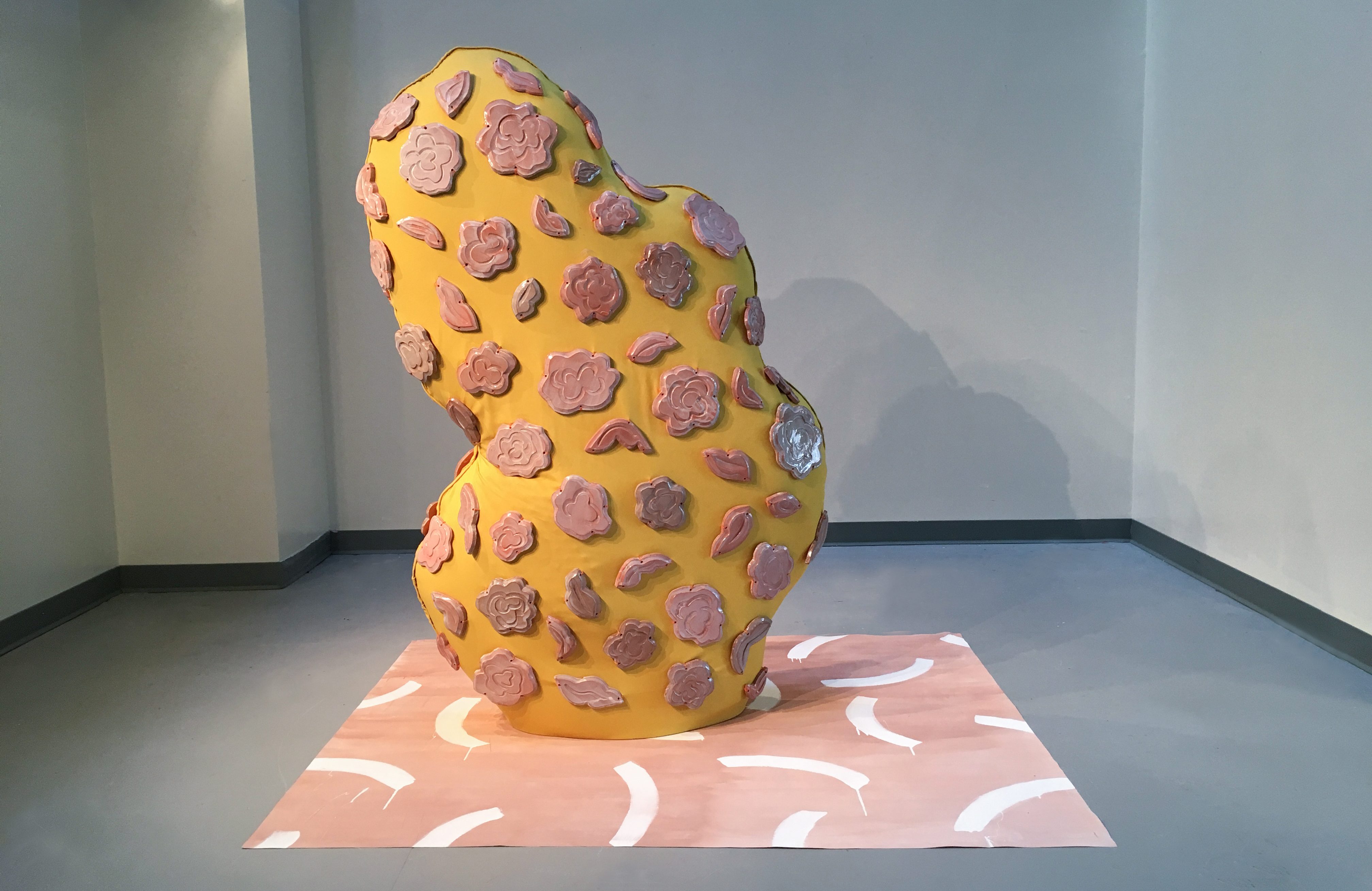 Enduring Blossom, 2017, earthenware, wood, canvas, foam, paint, 64" x 40" x 18"