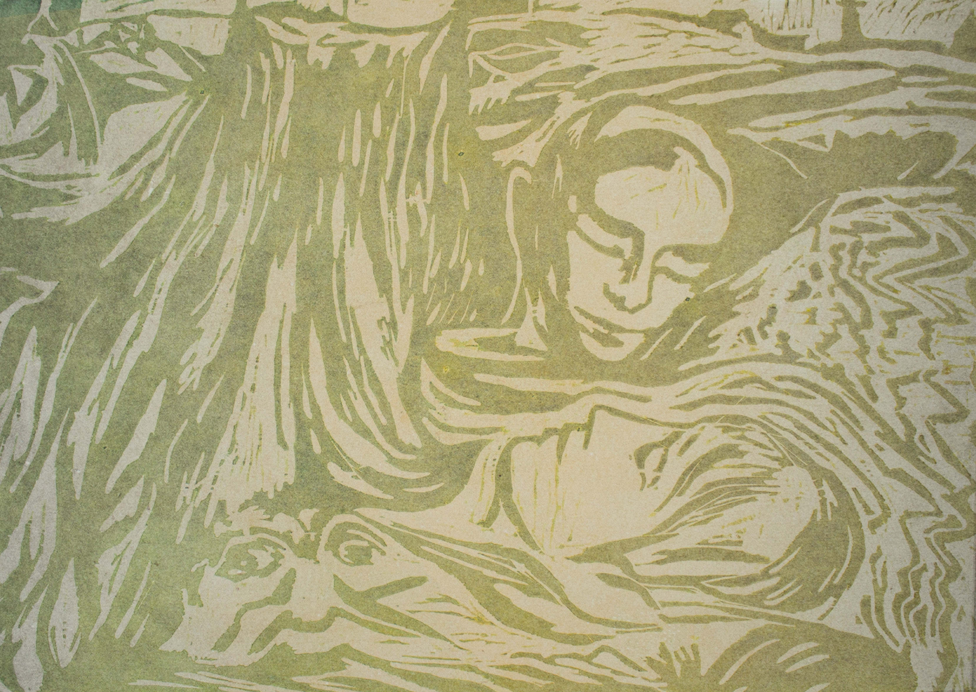 'Withering on the virgin thorn',  2022. Woodcut on paper, 42x30cm