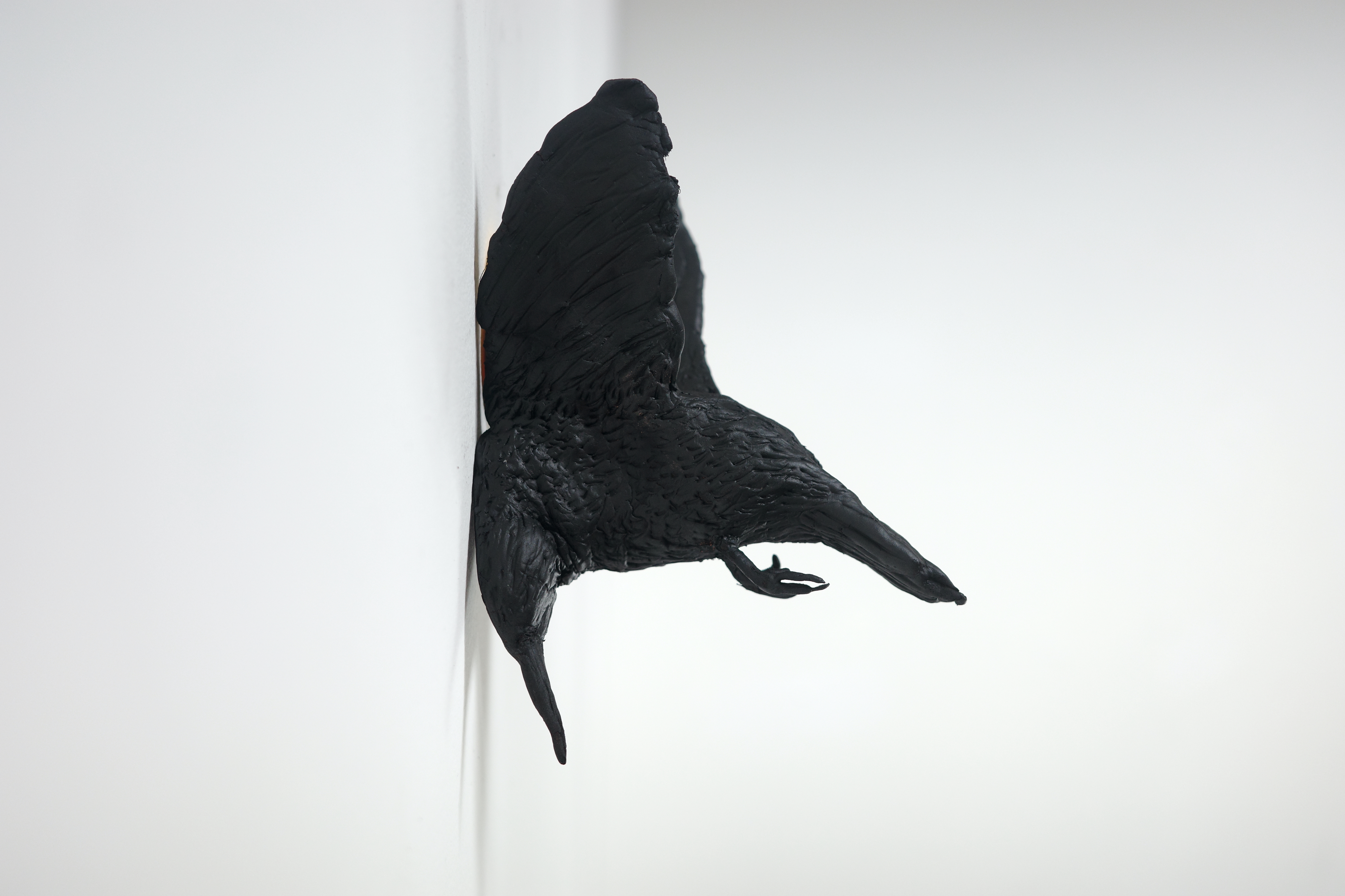   Sandra Leal: Pájaro II, 2024-2025 Clay and black spray paint. 5 1/2 x 3 1/2 in 14 x 9 cm