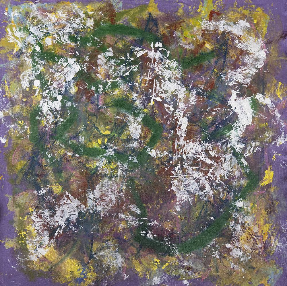 Lavender EffectAcrylic, Pastels, and Oil on Canvas 19.5x21” 