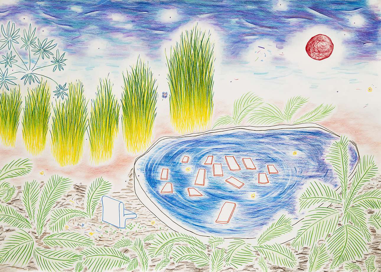 Matt Frenot Samedi, 2025 Crayons de couleur sur papier 100 x 140 cm © ADAGP, Paris Courtesy de l'artiste et de la Galerie Laurent Godin