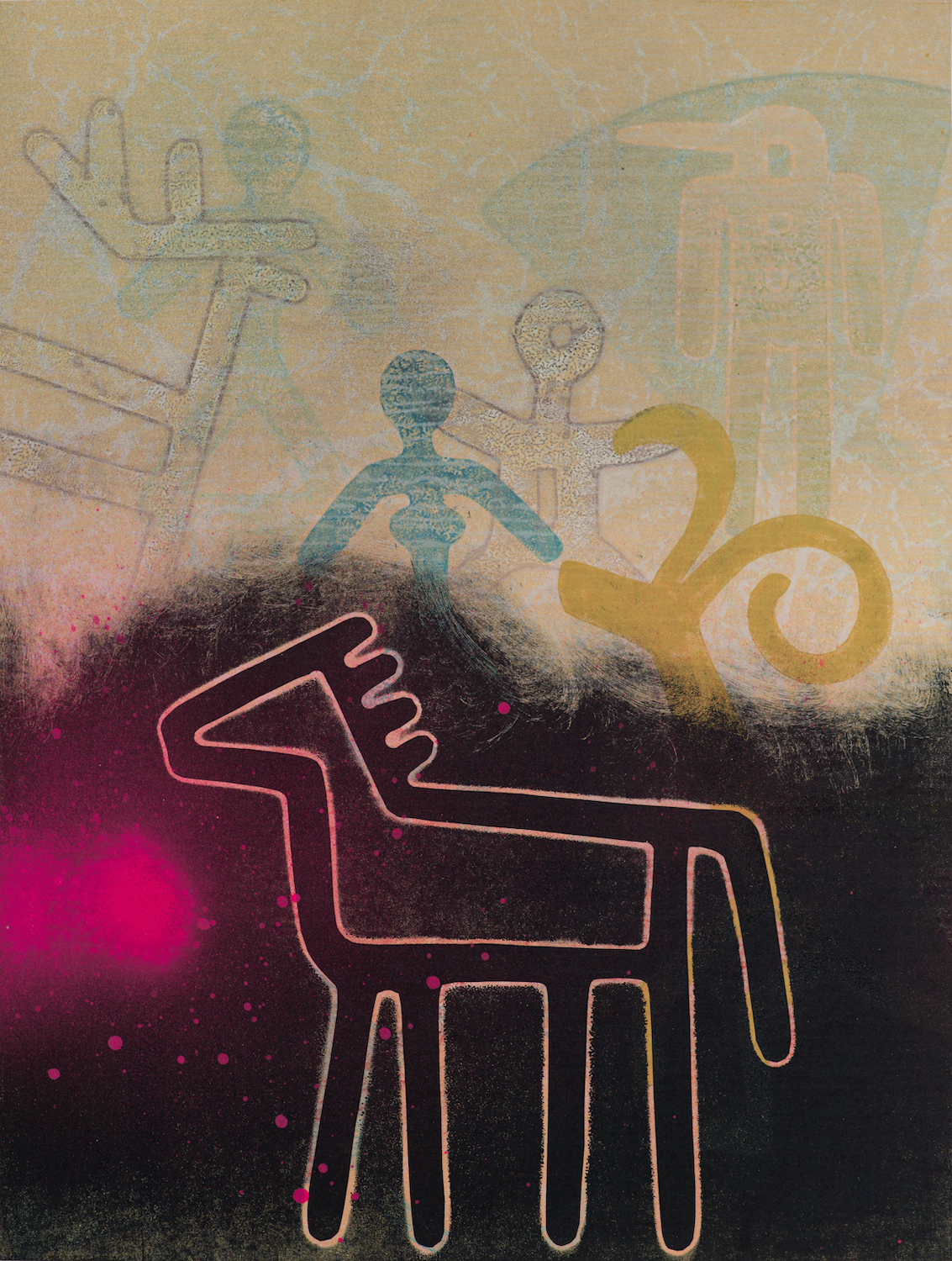 Joe Feddersen, Omak Lake 3, 2019, Monoprint on paper with spray paint, 19 1/2 x 15 in. (unframed) $2,750