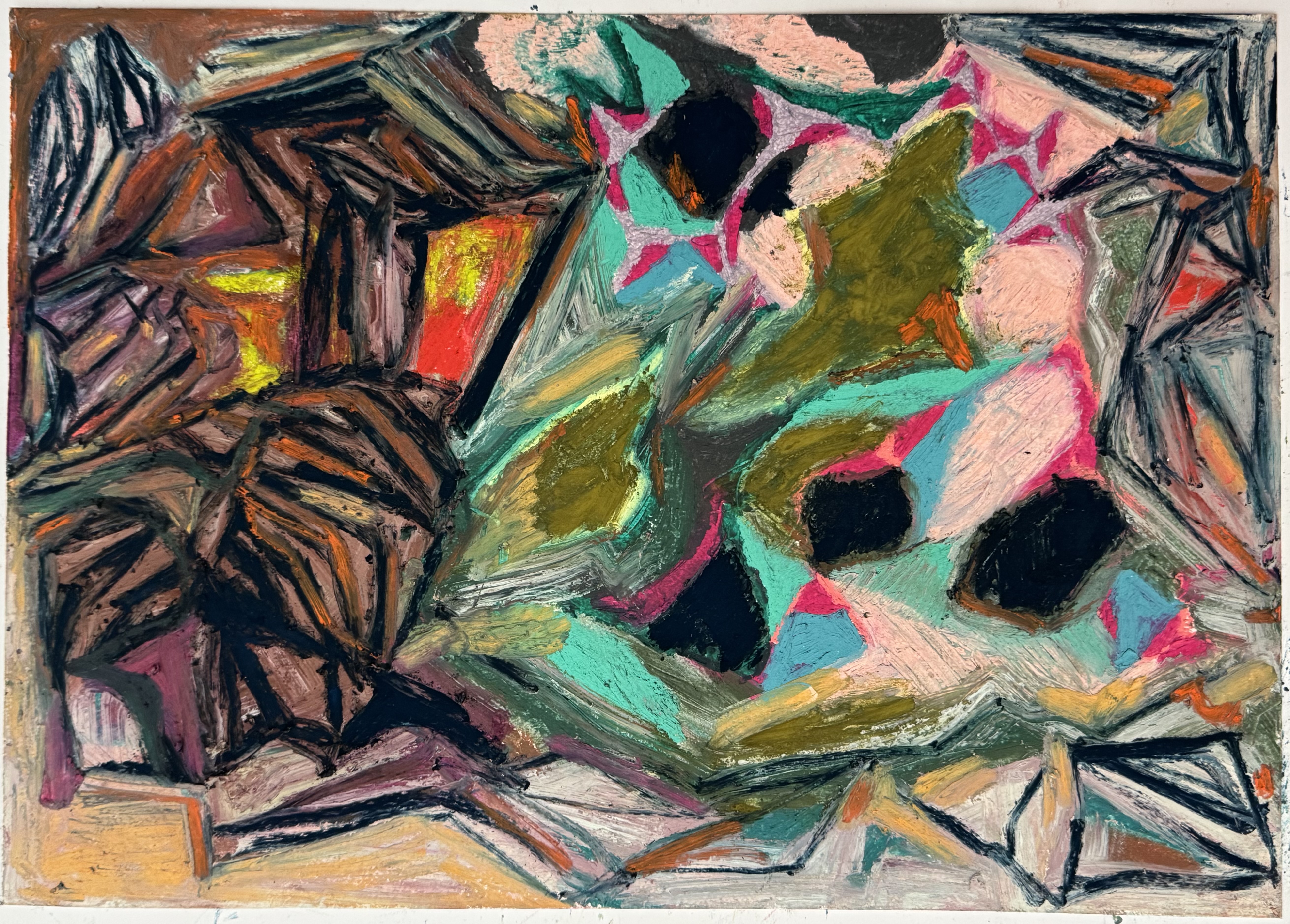 Swimmers Futurist Diamonds, 2025, 42 x 29.7 cm, oil pastel on cartridge paper