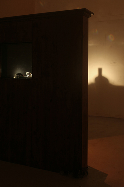 War of the Worlds, 2010, 230 H x 200 W x 20 D (cm), wood, two-way mirror, phonograph, crystal diamond