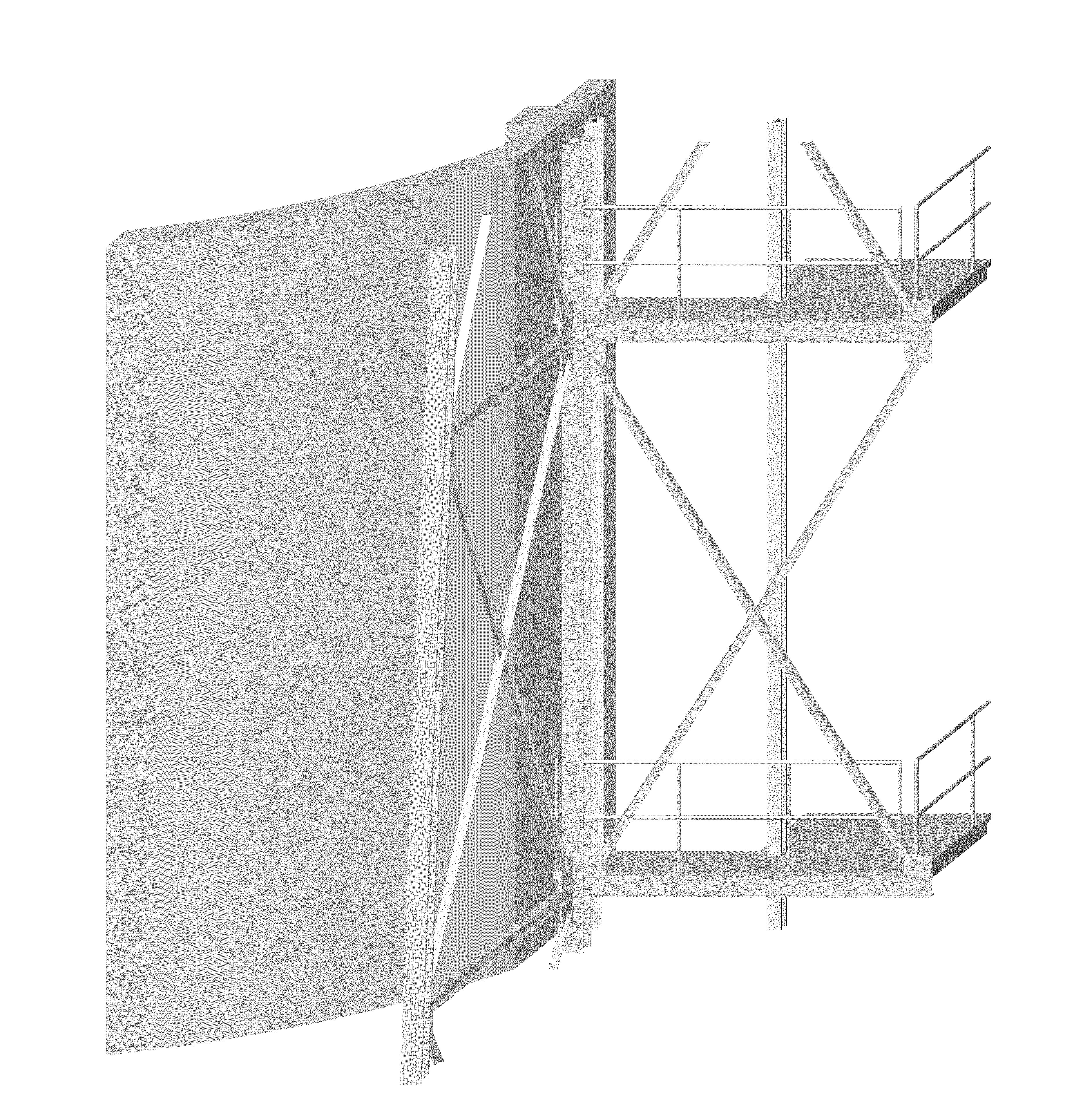 The slabs of the original construction are supported by the steel vertical beams and are also lying in the voids of the horizontal beams. Extra support is also given by the concrete structure.
