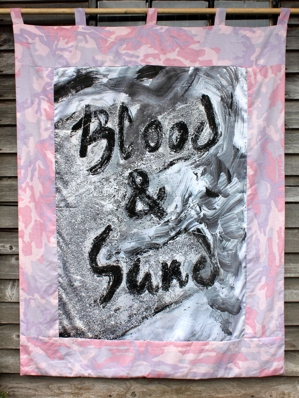 He had a tattoo that read ‘Blood & Sand’ and it sliced through his decisions every step of the way – I think it was because he grew up on an island2017Digitally printed and reclaimed fabric wall hanging
