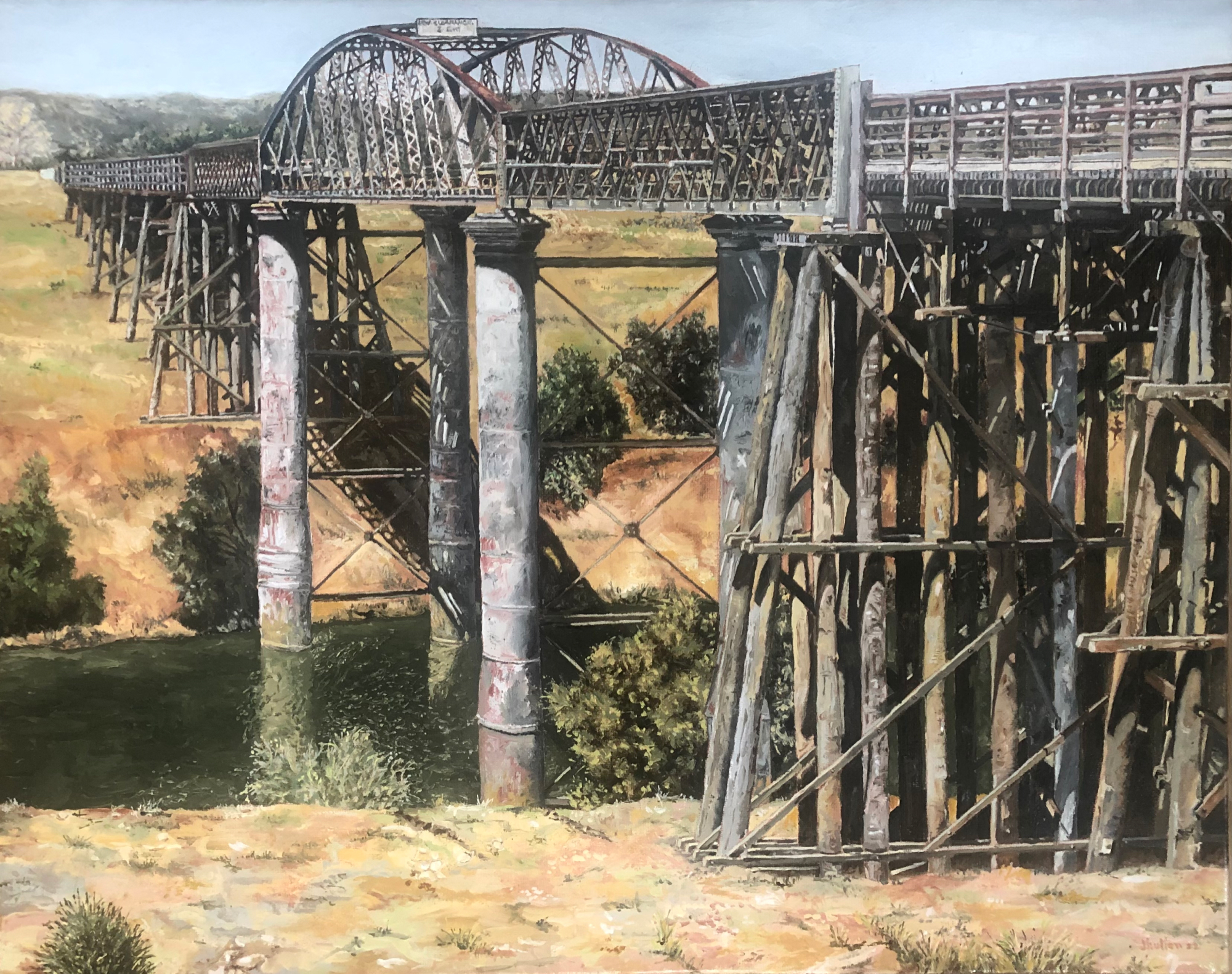 Crossing Lines — Dickabram Bridge, Oil on Canvas, 40 x 50 cm.