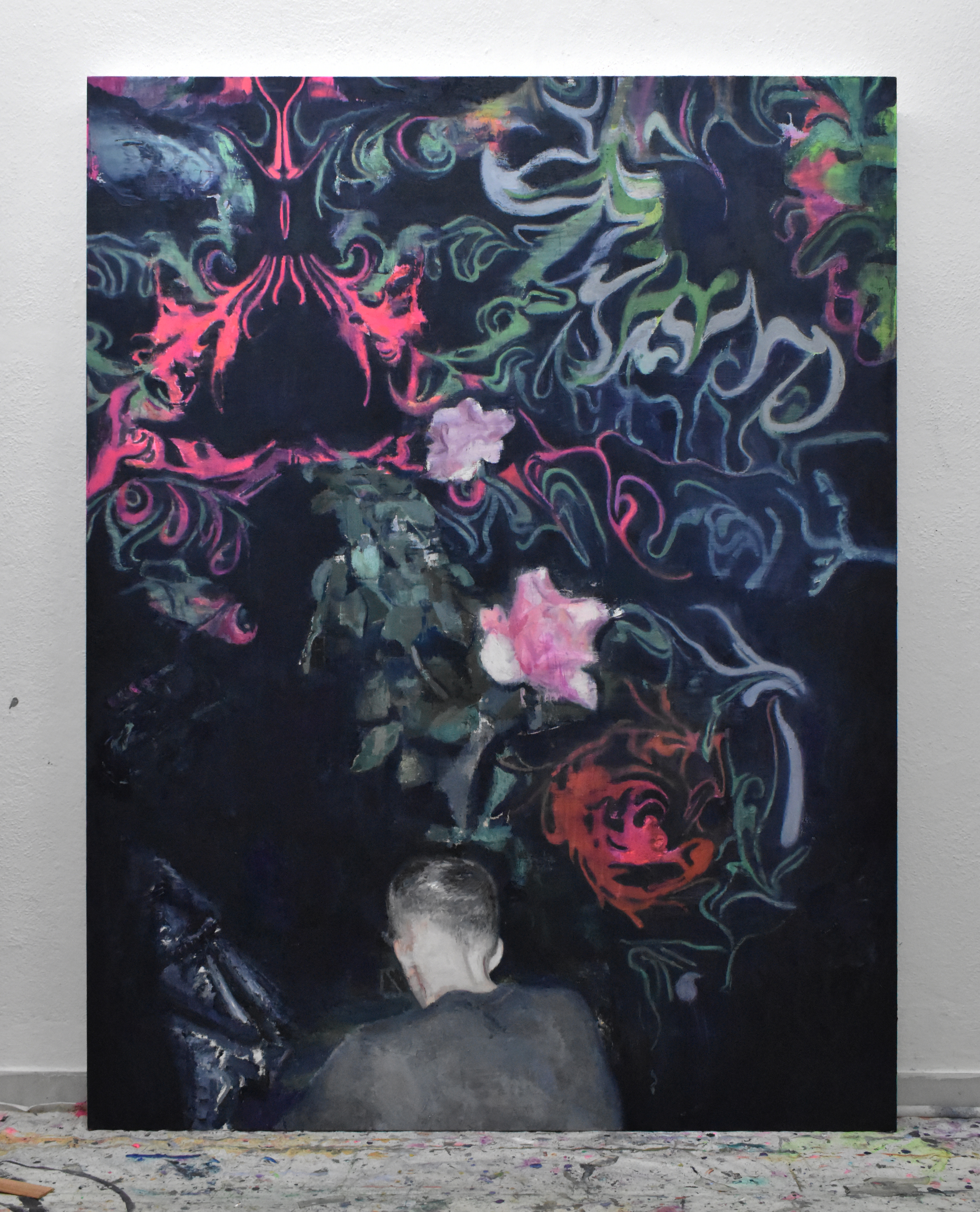 Dos rosas, 170 x 130 cm, óleo sobre lienzo, 2024