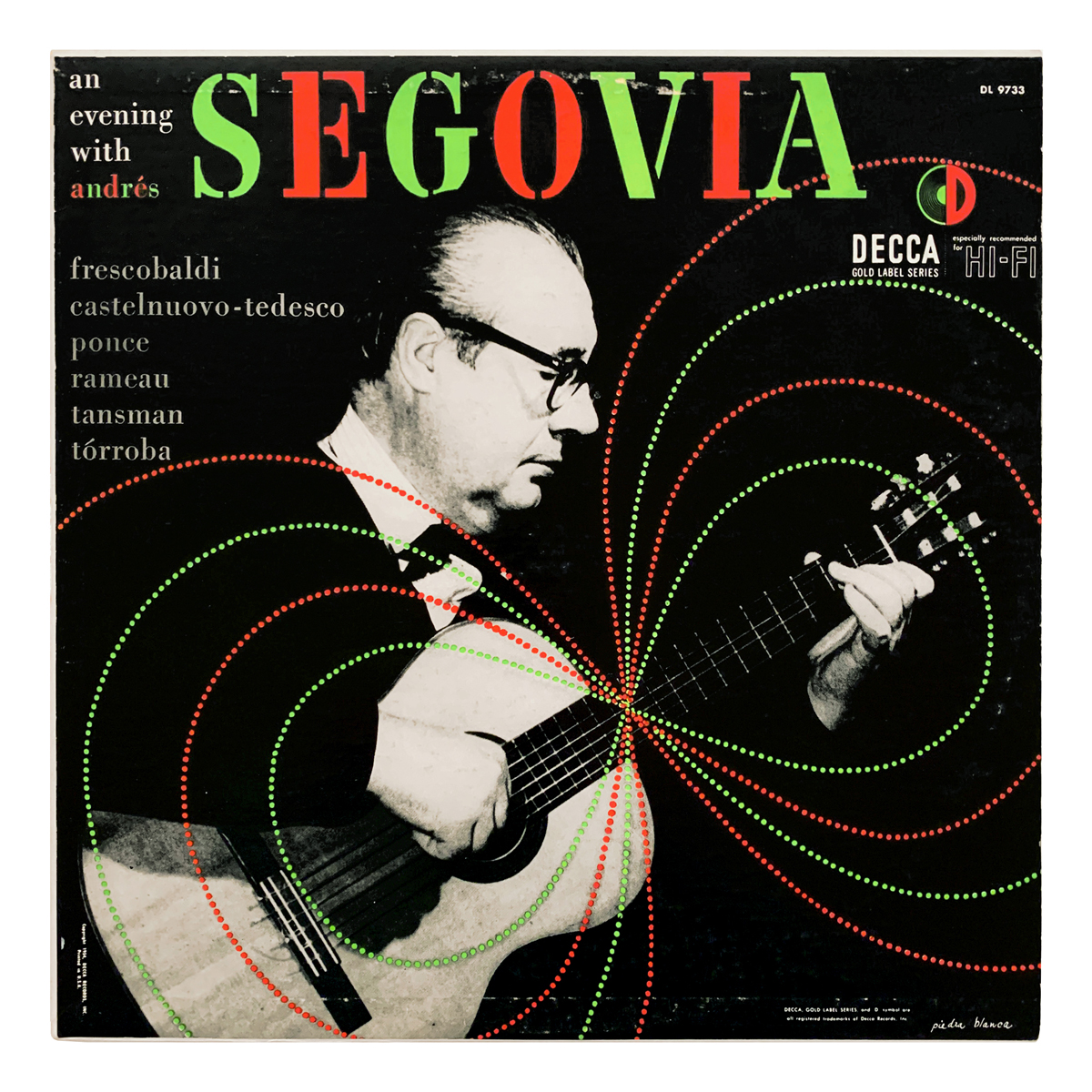 Decca Gold DL 9733 Various Andrés Segovia Design: Alex Steinweiss (as "Piedra Blanca", credited)