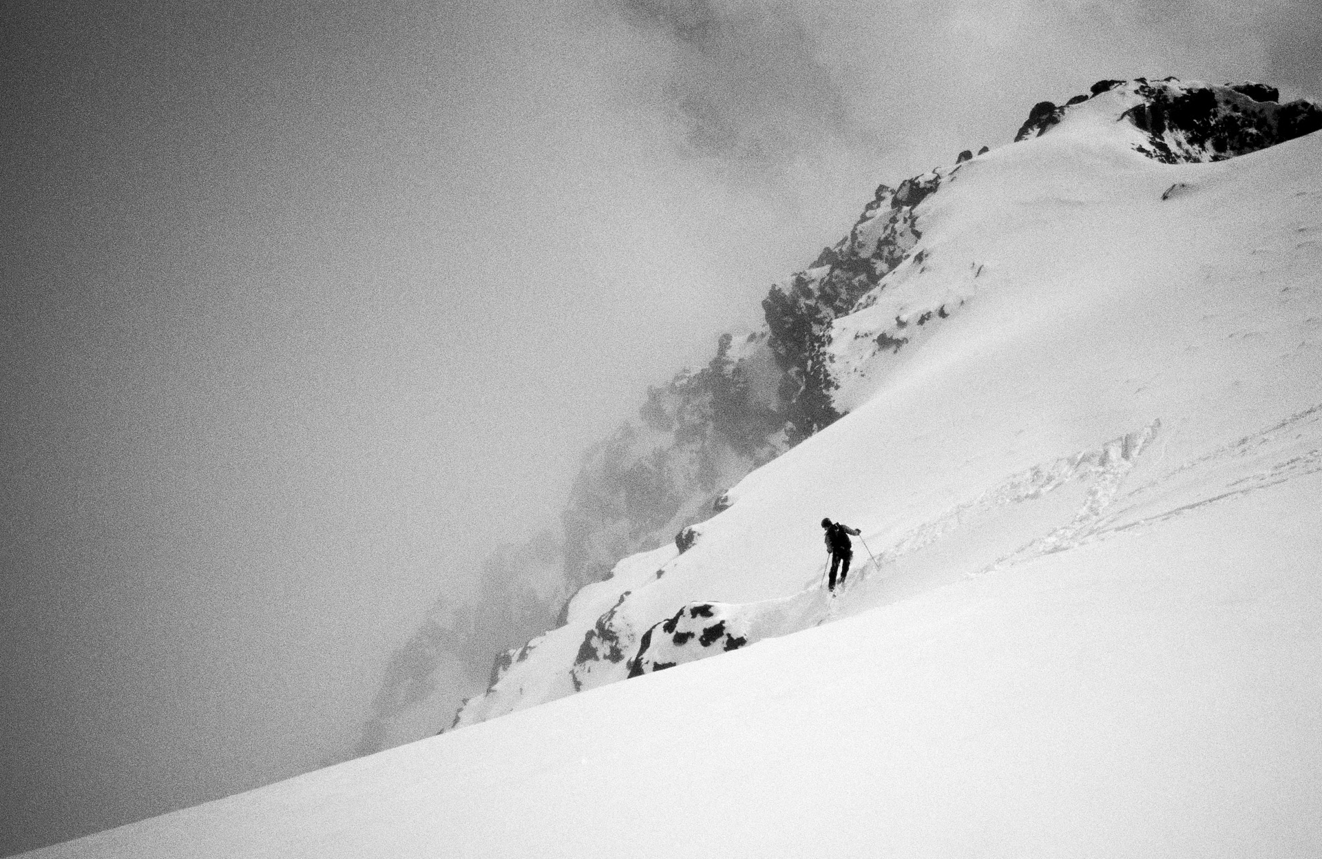 Dropping into the SE face. April 2005