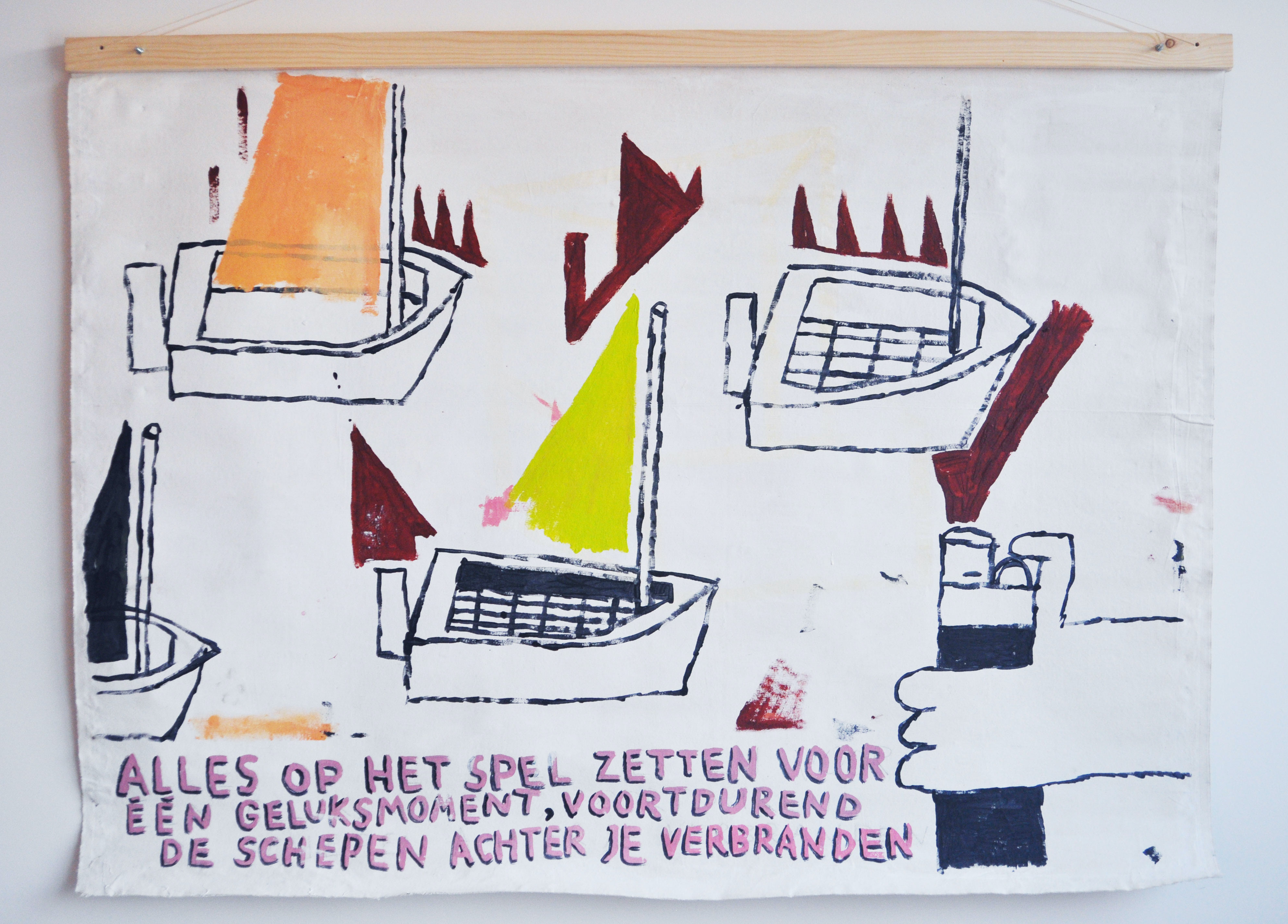 Schepen Verbranden/ Acrylics on Cotton (wooden frame)/120x 140