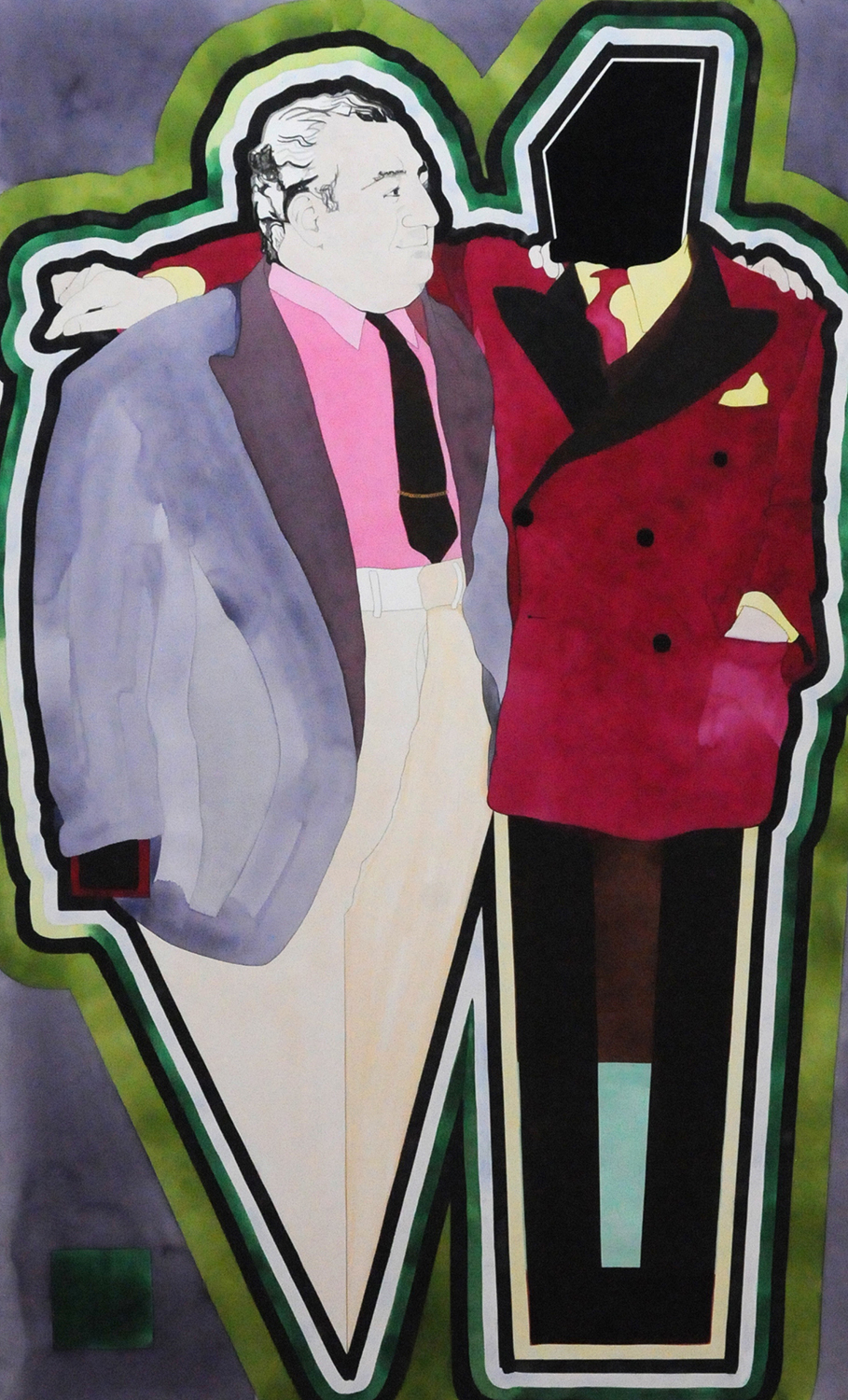 monroe and fatman. watercolor, gouache + graphite on arches. 76 x 50 inches
