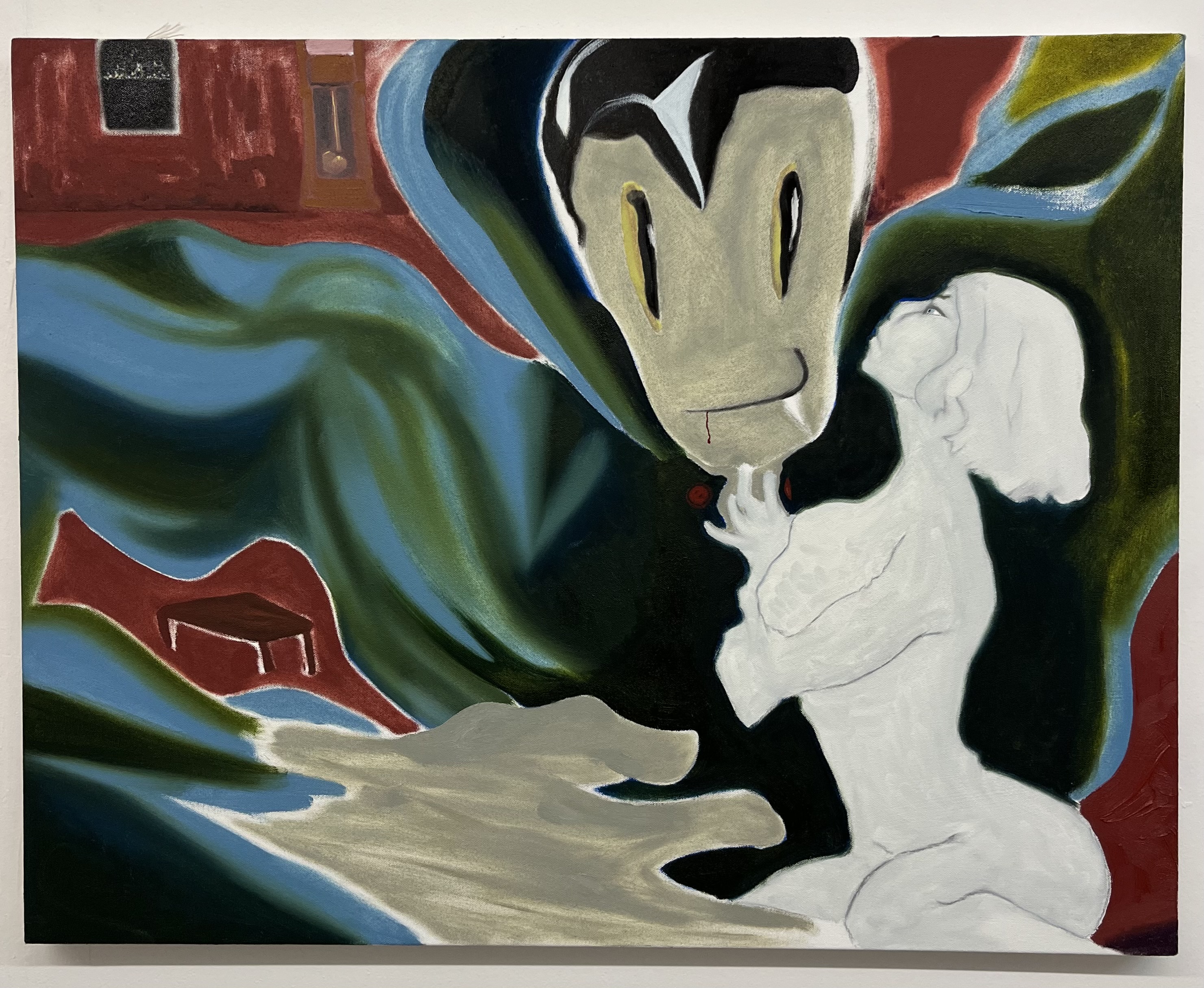 El vampiro y el angel, oil on canvas, 22'' x 28'', 2025