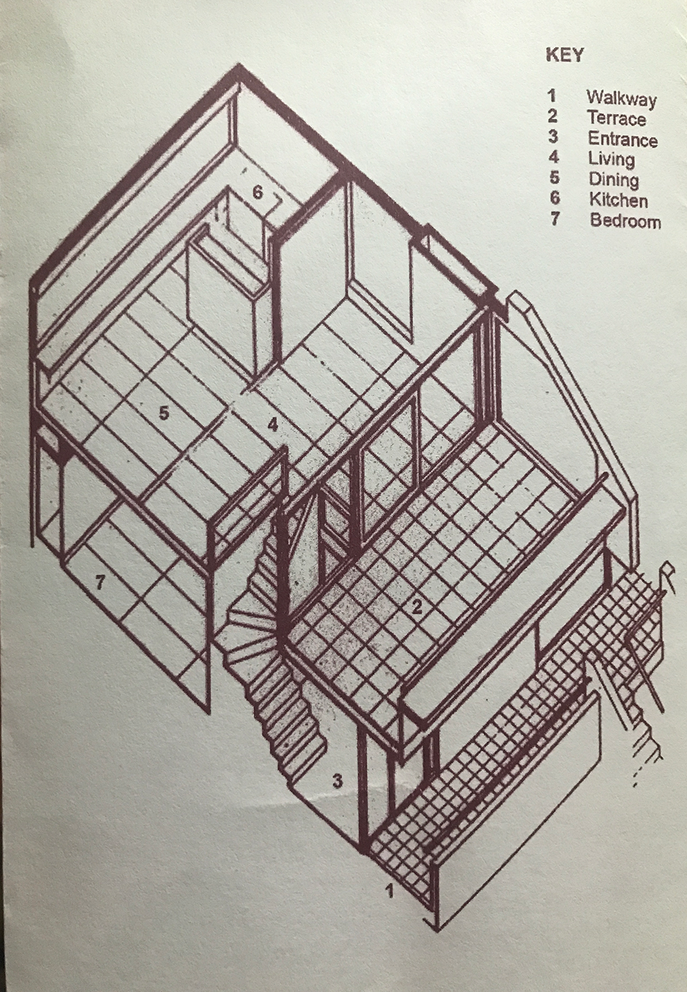 (53) Axonometric drawing of a typical two-bedroom duplex apartment