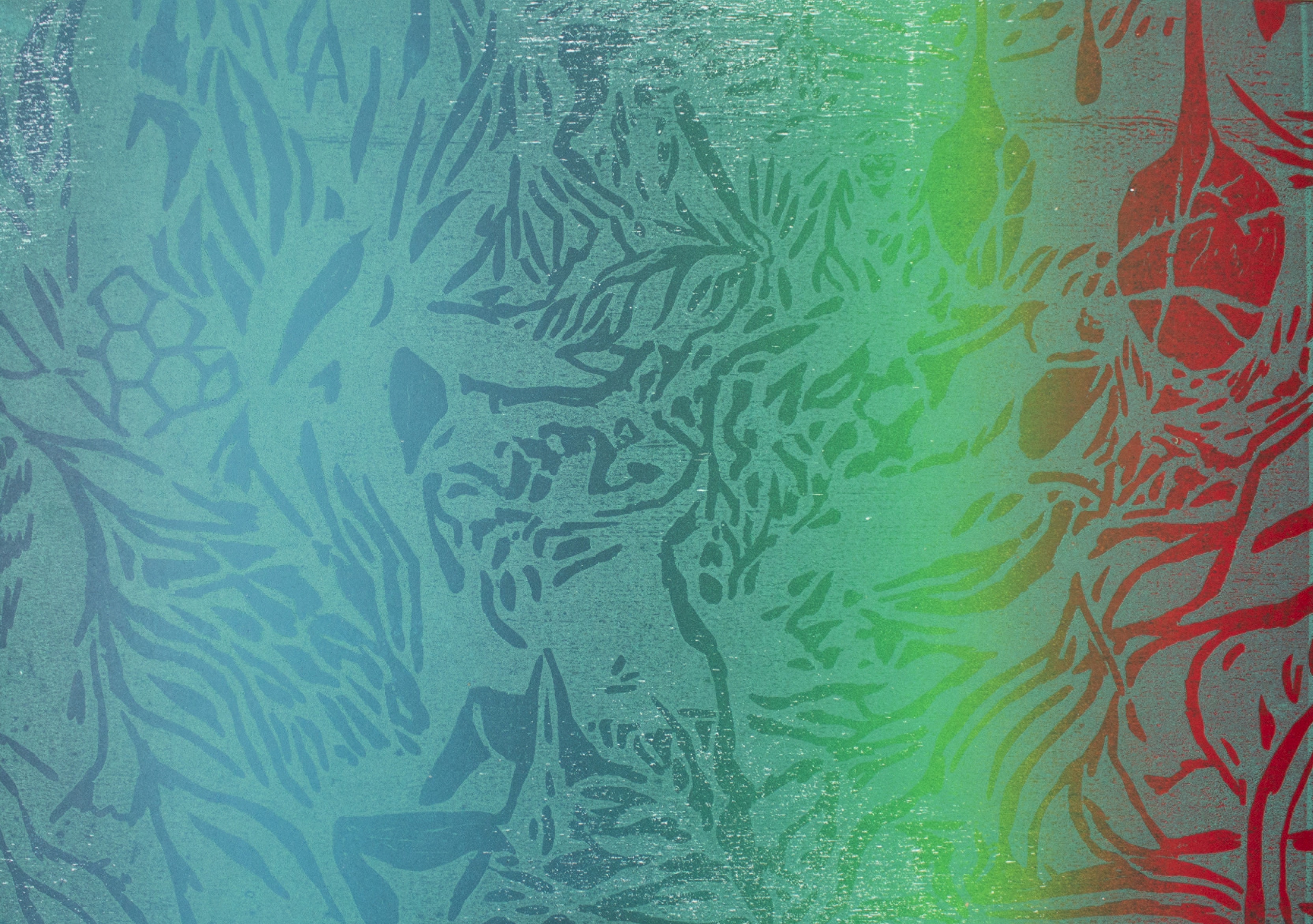 'Weed wide enough to wrap a fairy in',  2022. Woodcut on paper, 42x30cm