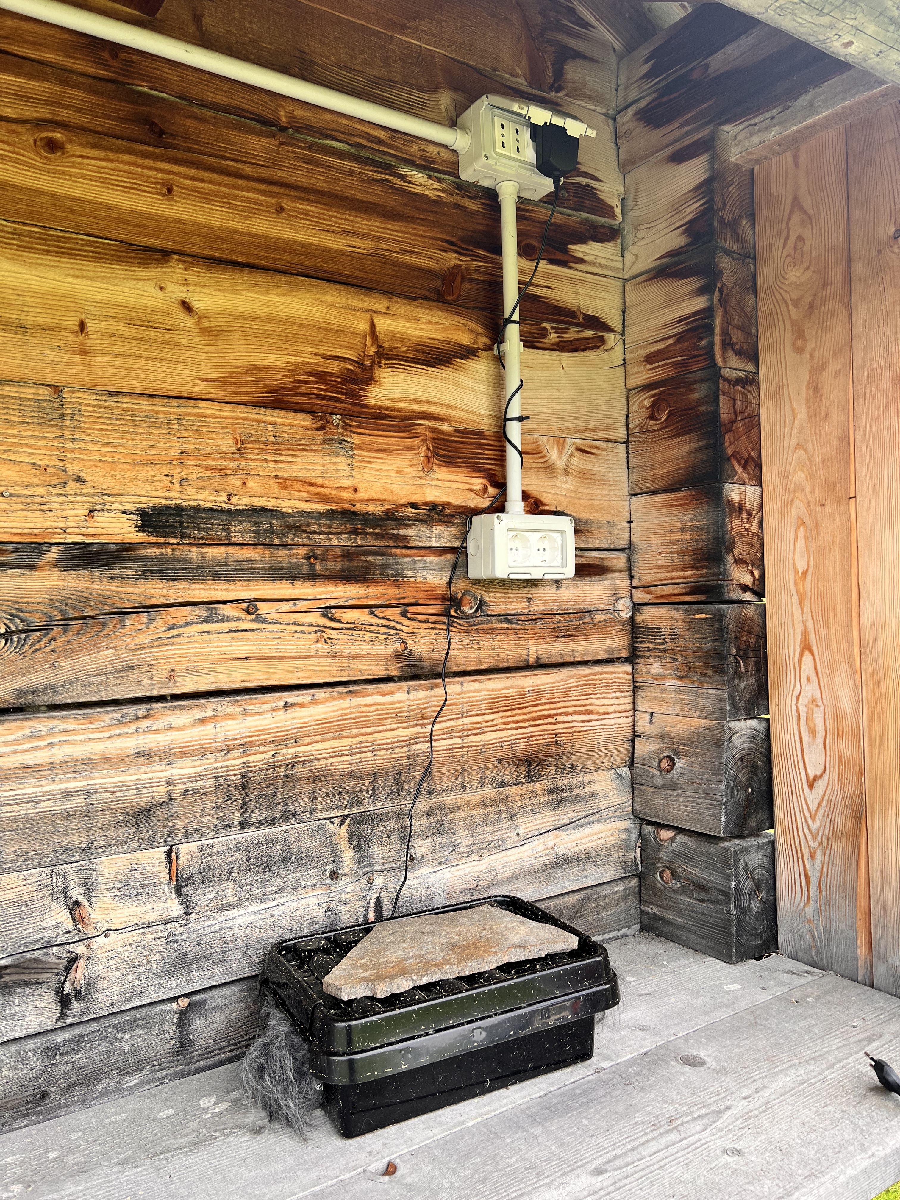 sound transmission box installad on mountain hut at Malga Sanon, Dolomites, Italy