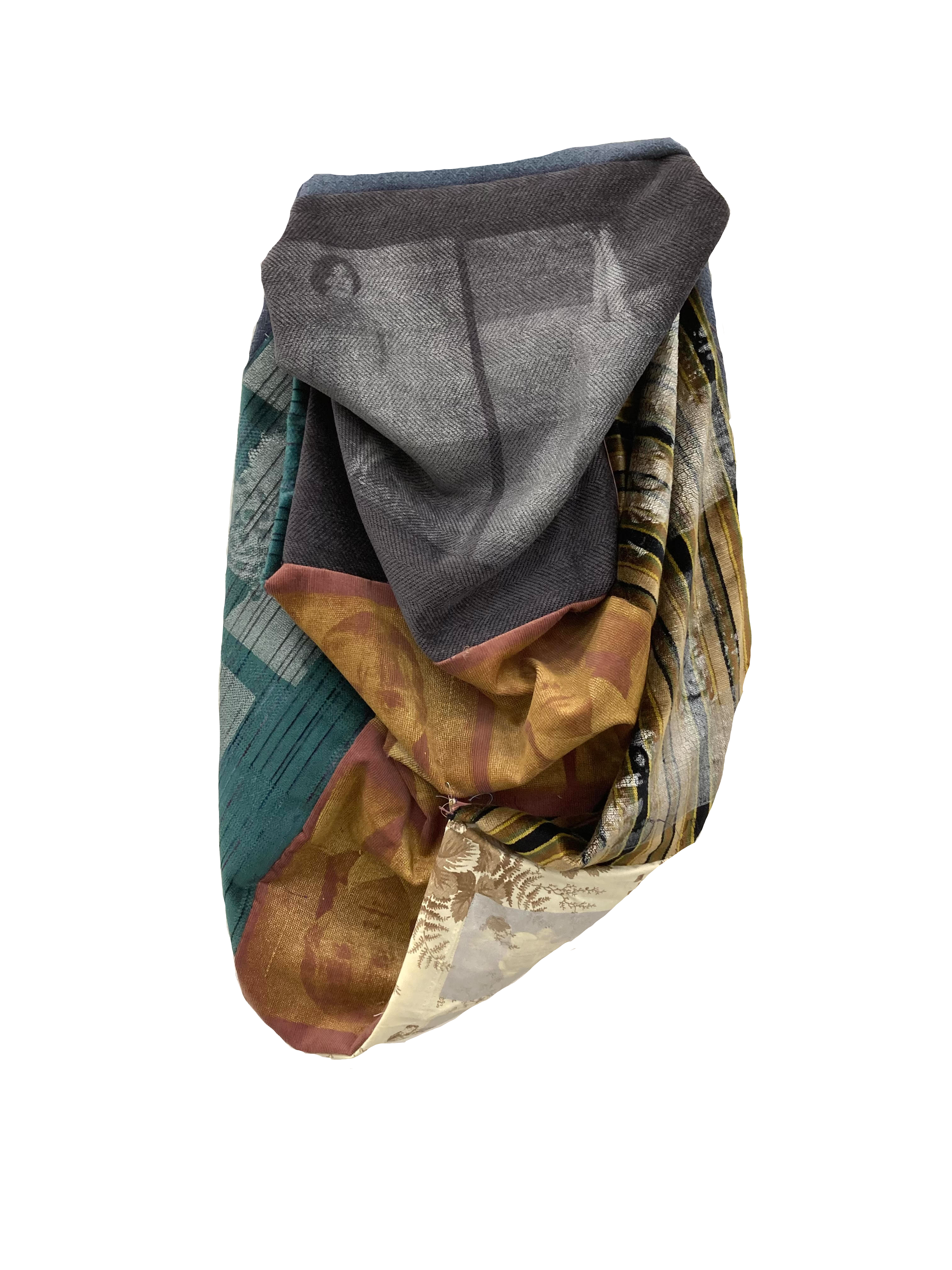 Kapinus #2, 2023, screen print, velvet, upholstery, fabric and thread, 20 x 14 in