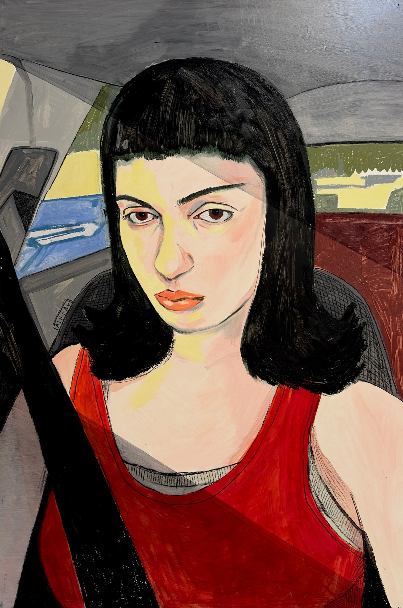 "Maria dentro de su Golf" 120x80cm. Oil on wood. 2025