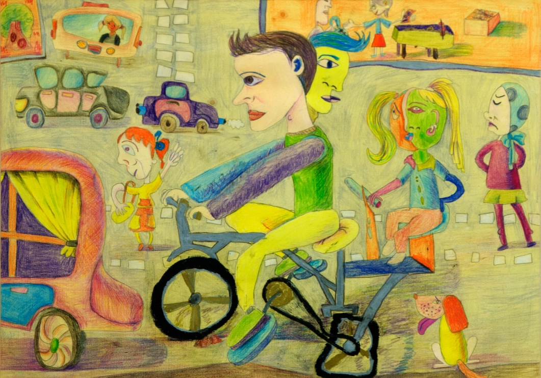 Way Back Home / colored pencil, crayon on colored paper / 2005 (age 11)