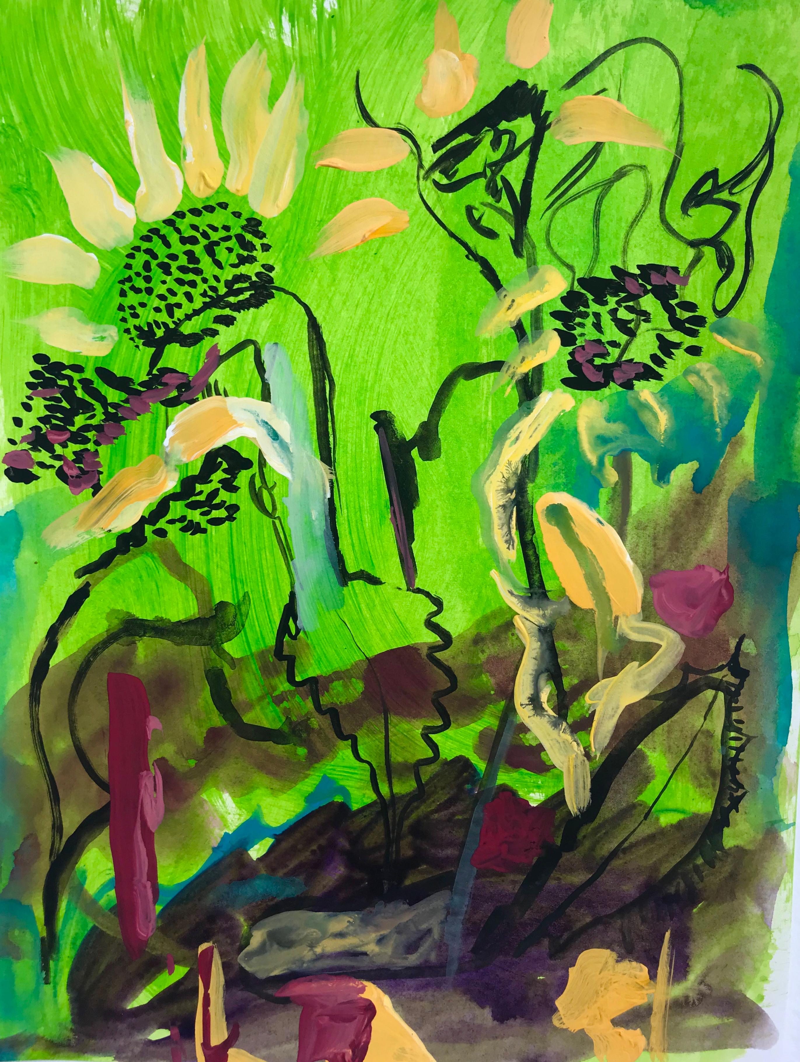 Sunflowers, 2020Gouache and acrylic on paper12 x 9 in.30.5 x 23 cm