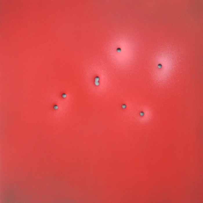 kleifontanano #5, 2003, oil on aluminum with gunshot, 22x22 in