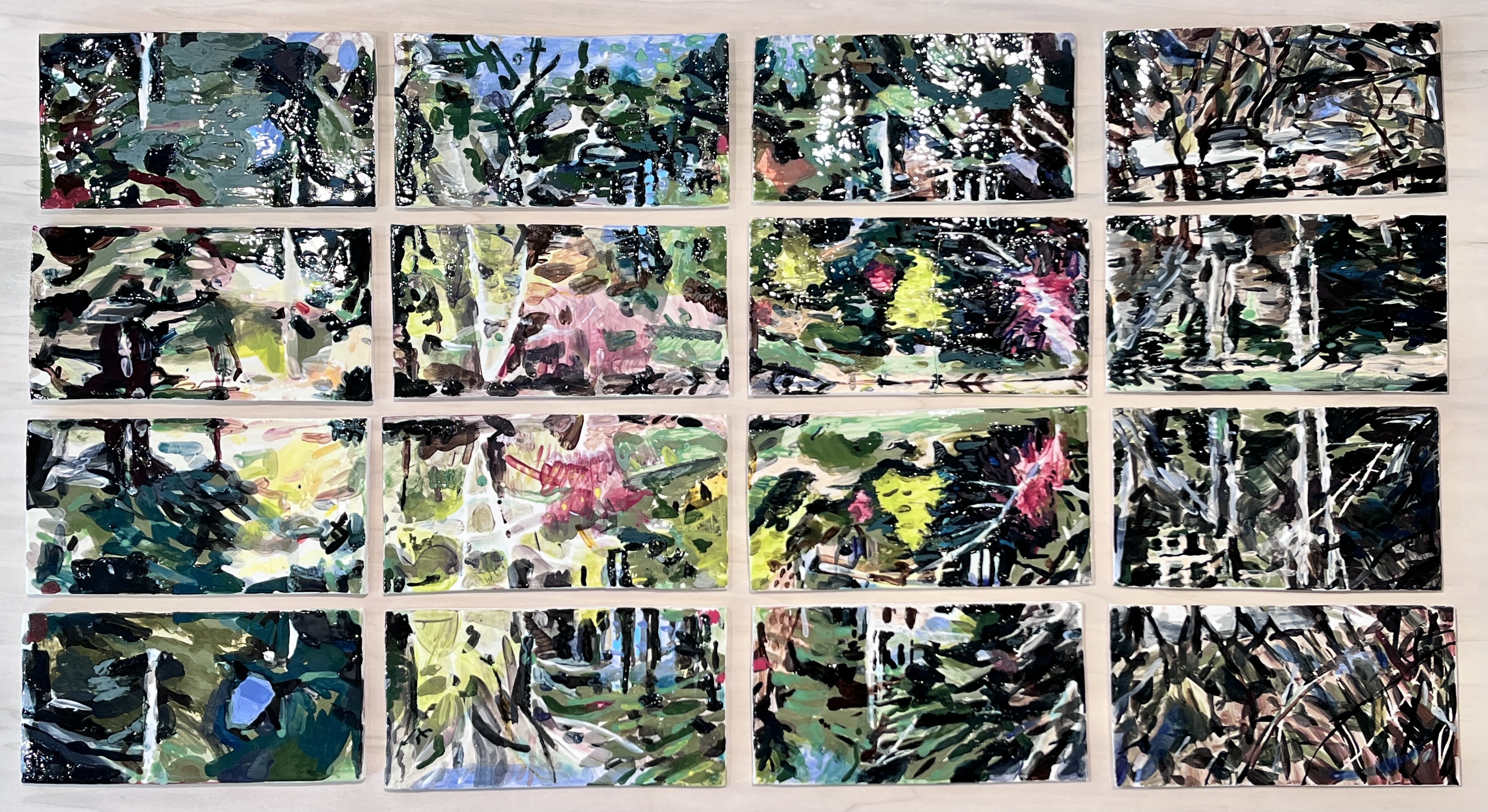 pigment, glaze, fired earthenware, 53 x 29".